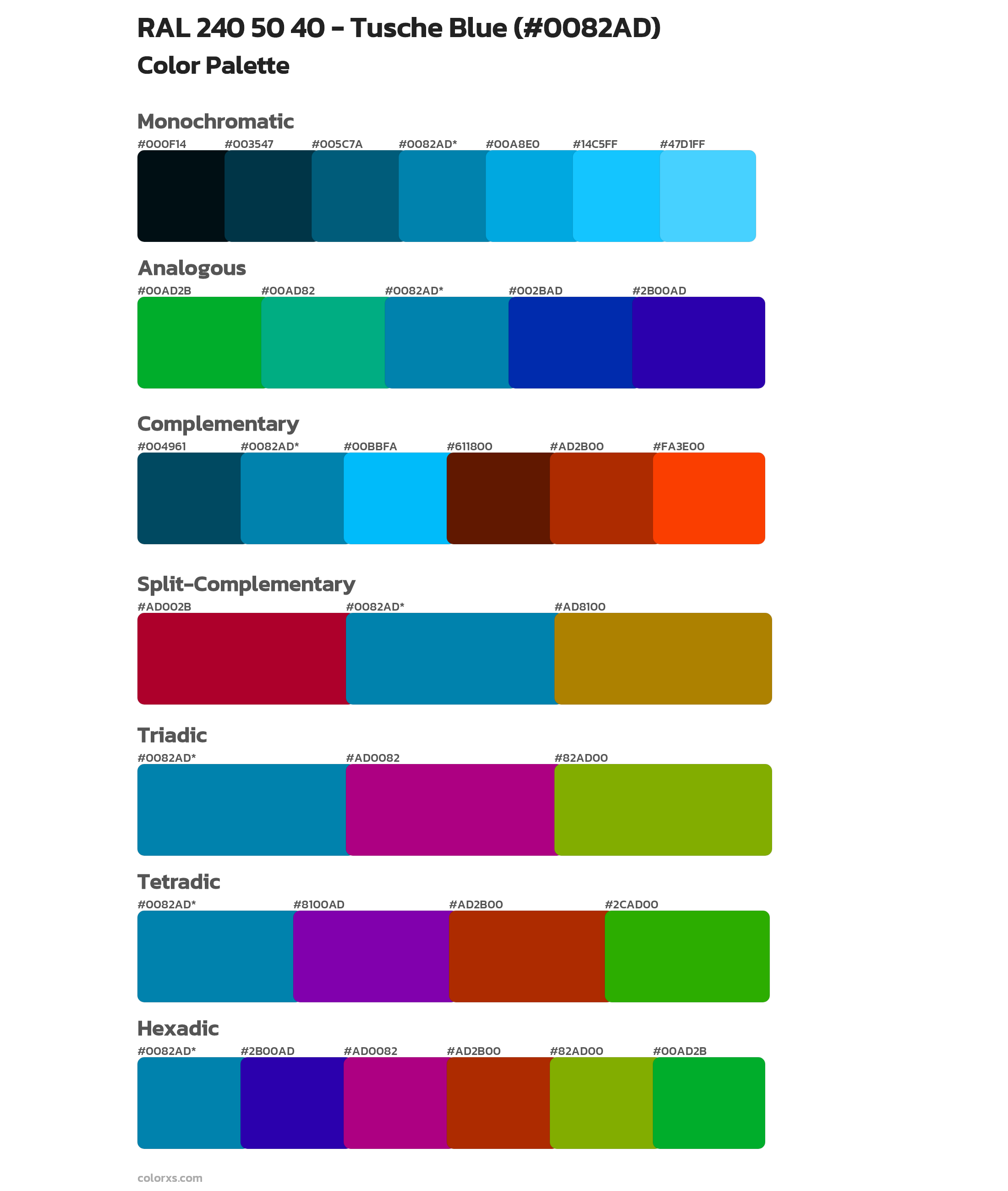 RAL 240 50 40 - Tusche Blue Color Scheme Palettes