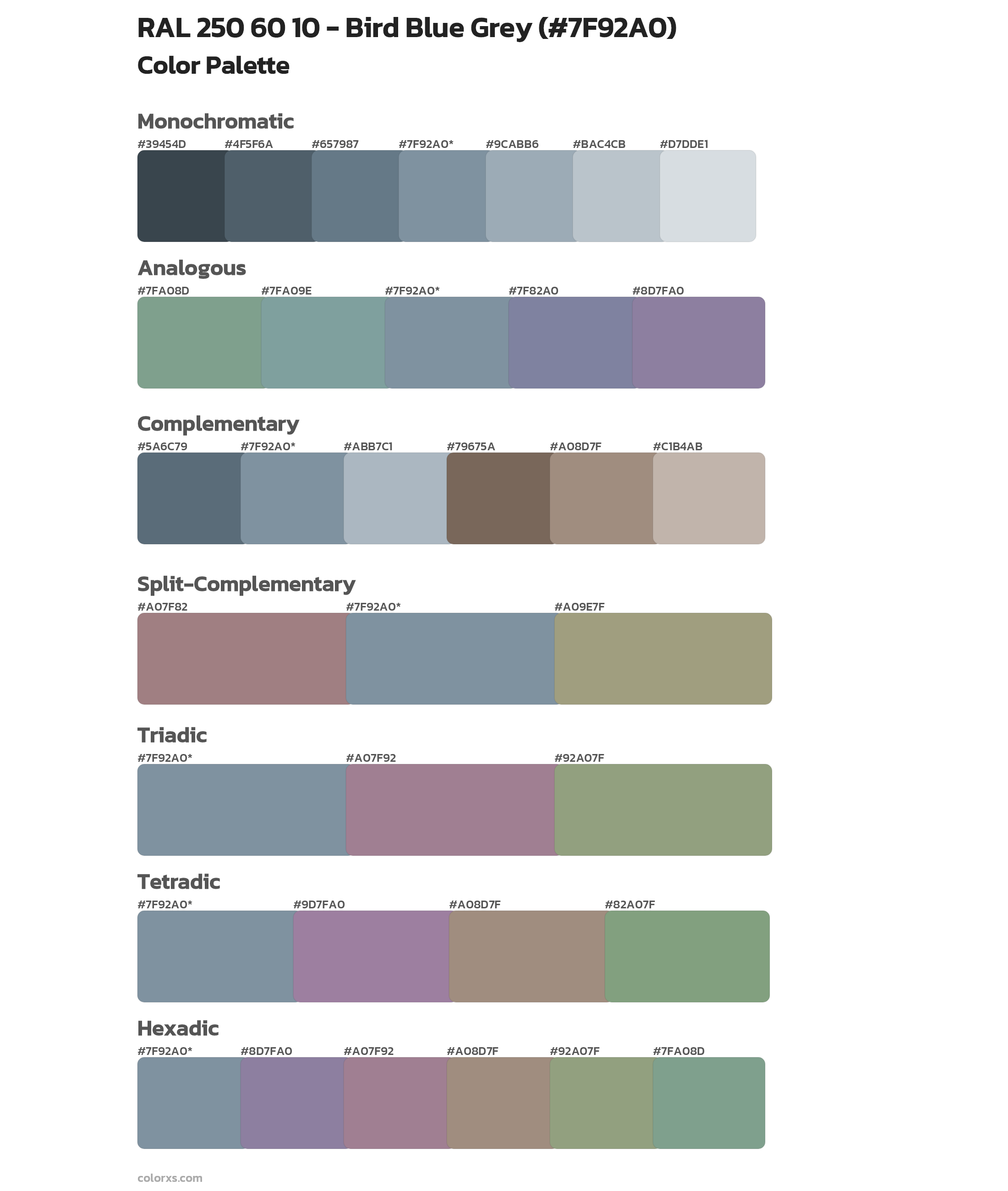 RAL 250 60 10 - Bird Blue Grey Color Scheme Palettes