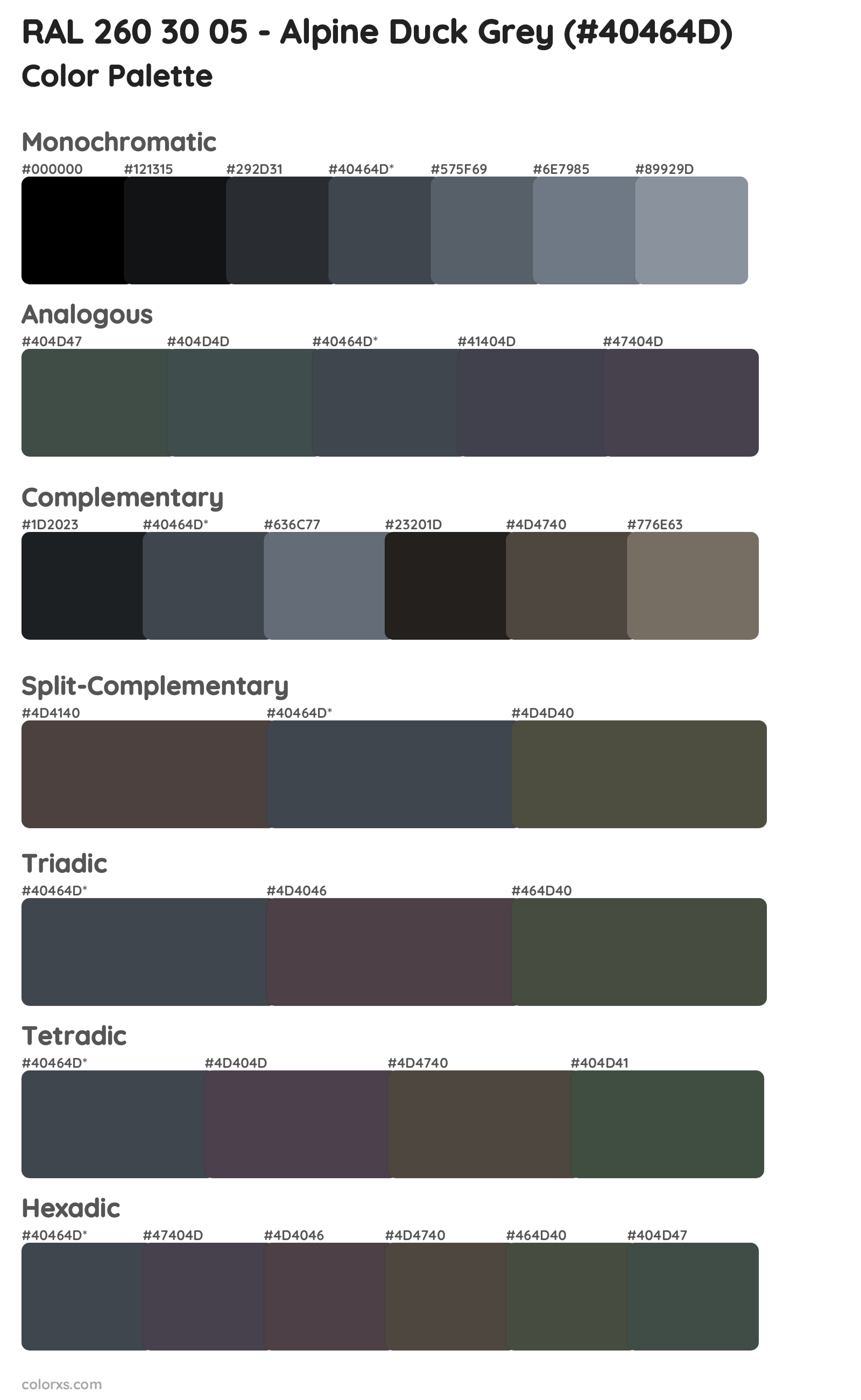 RAL 260 30 05 - Alpine Duck Grey Color Scheme Palettes