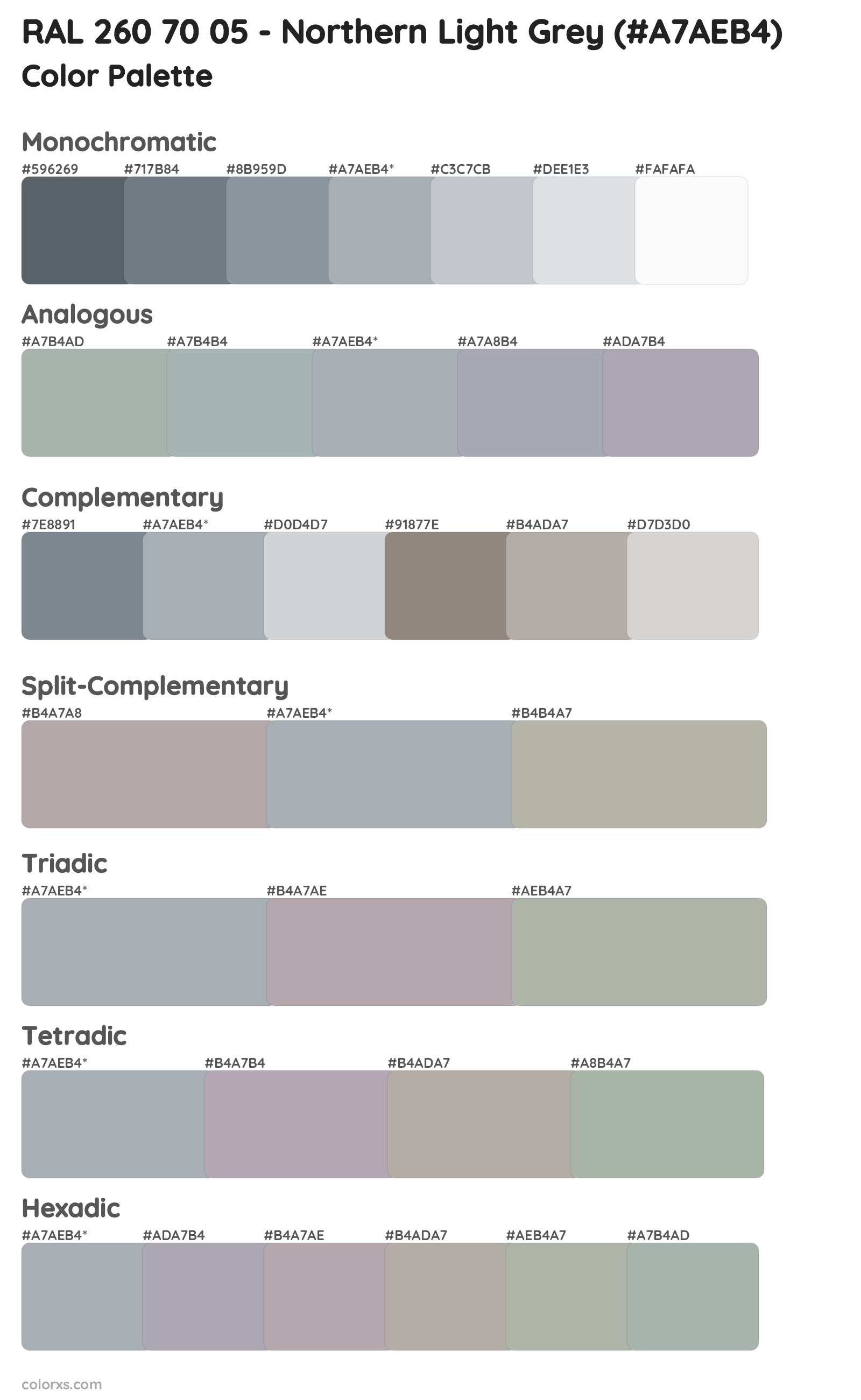 RAL 260 70 05 - Northern Light Grey Color Scheme Palettes