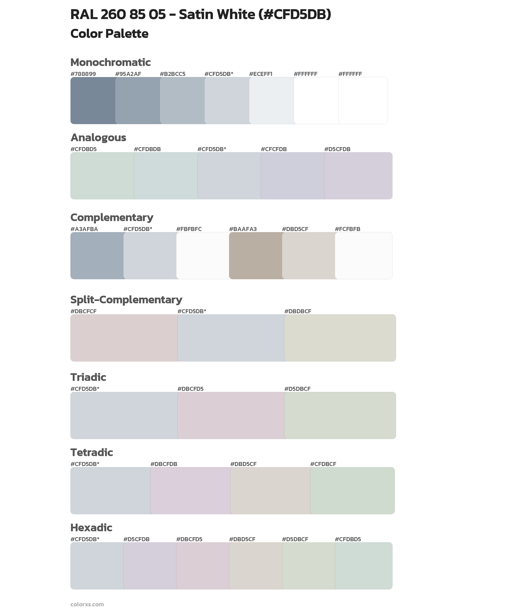 RAL 260 85 05 - Satin White Color Scheme Palettes
