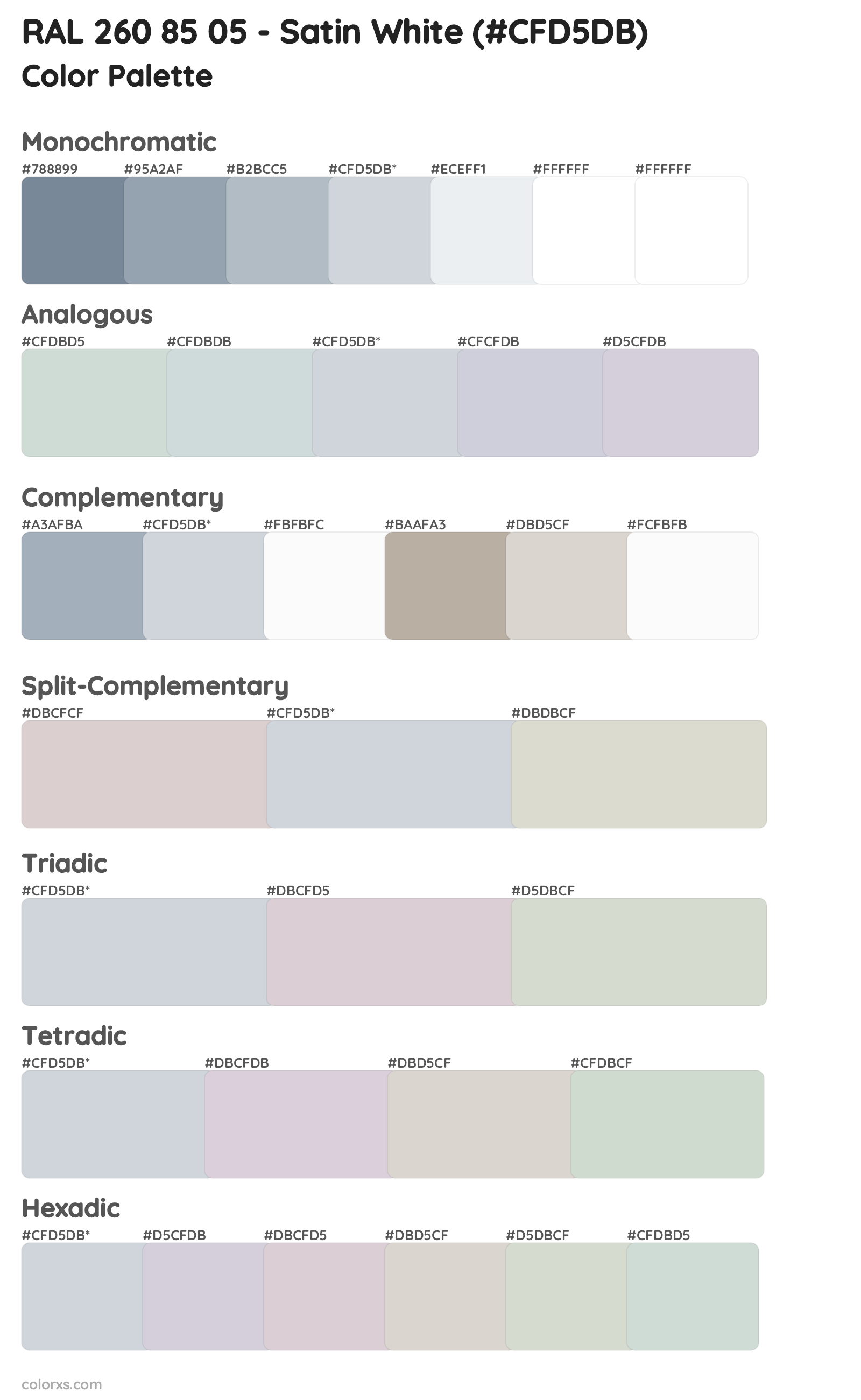 RAL 260 85 05 - Satin White Color Scheme Palettes