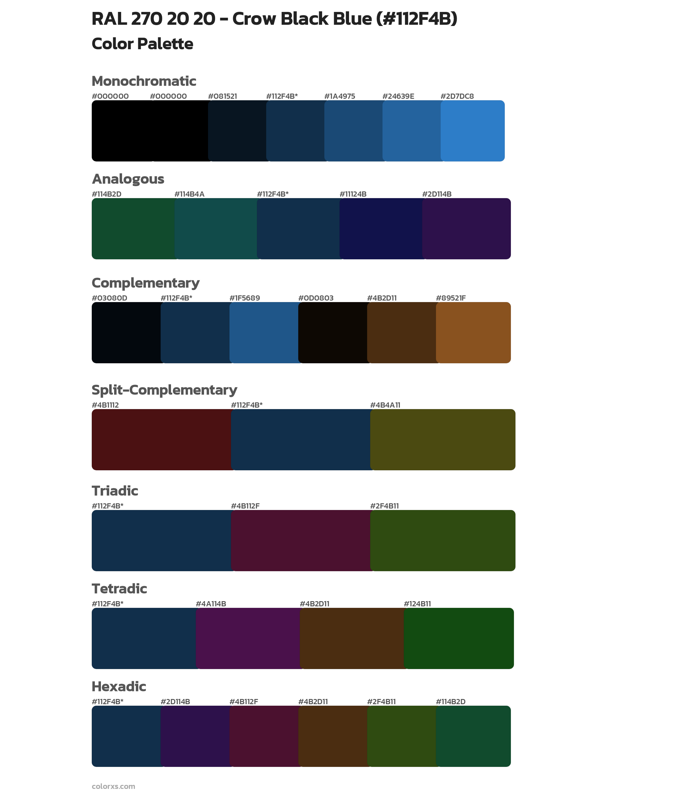 RAL 270 20 20 - Crow Black Blue Color Scheme Palettes