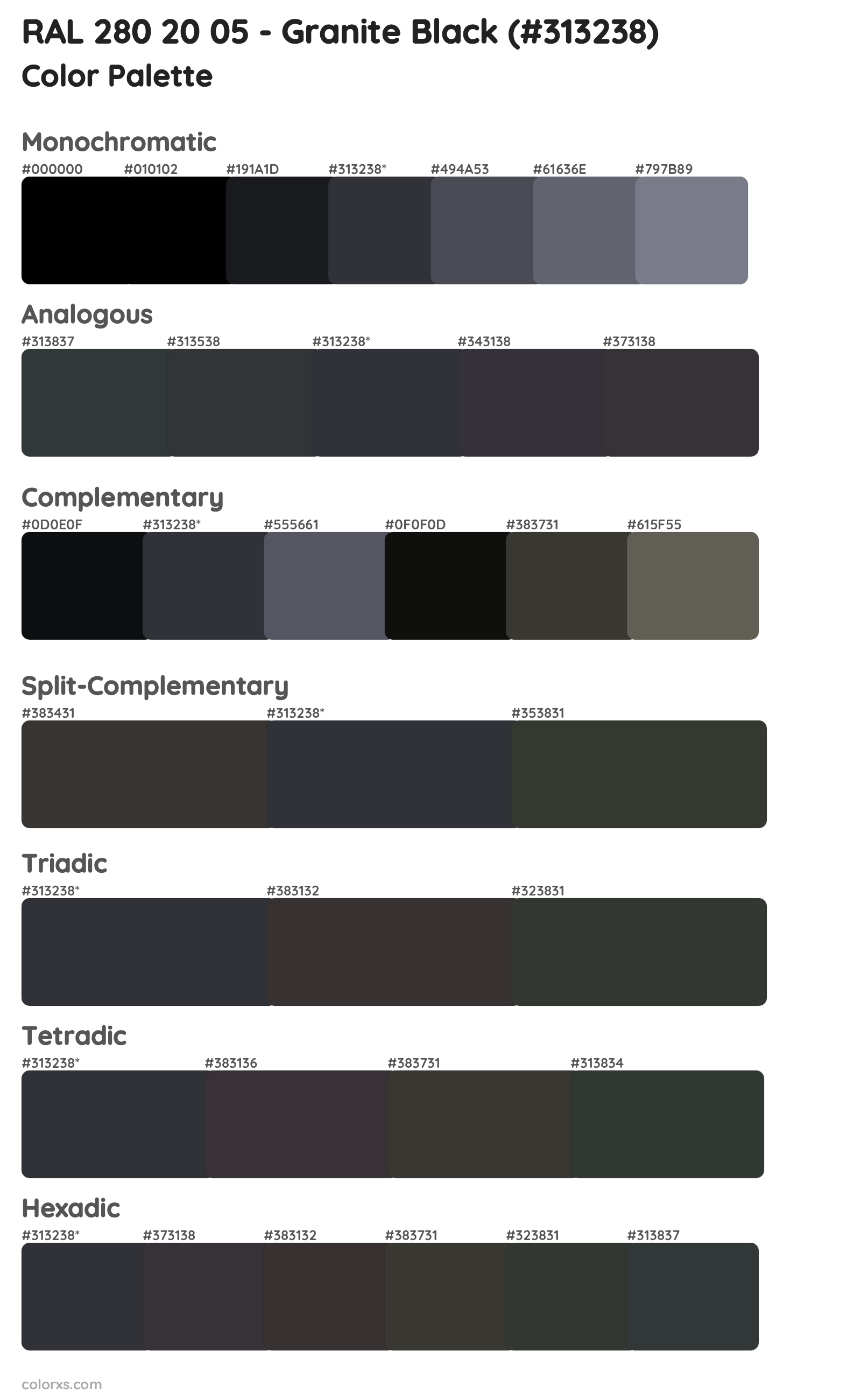 RAL 280 20 05 - Granite Black Color Scheme Palettes