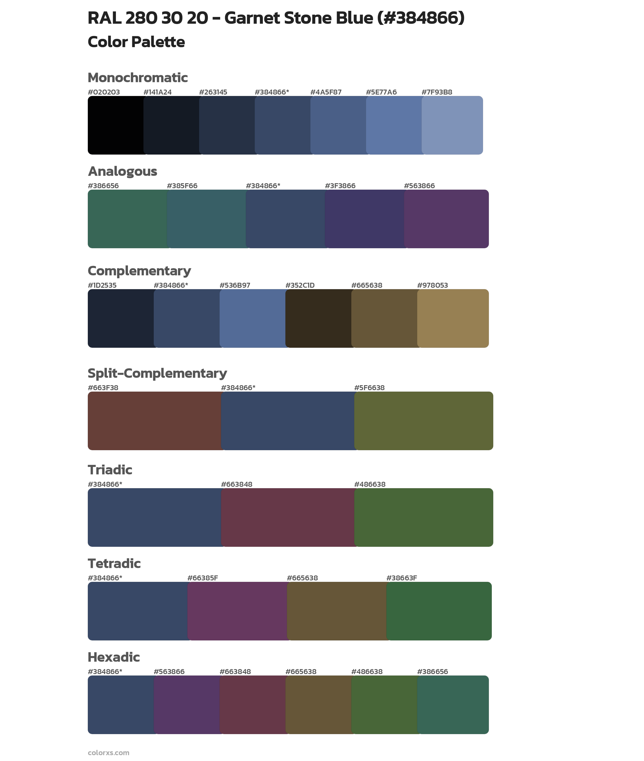 RAL 280 30 20 - Garnet Stone Blue Color Scheme Palettes