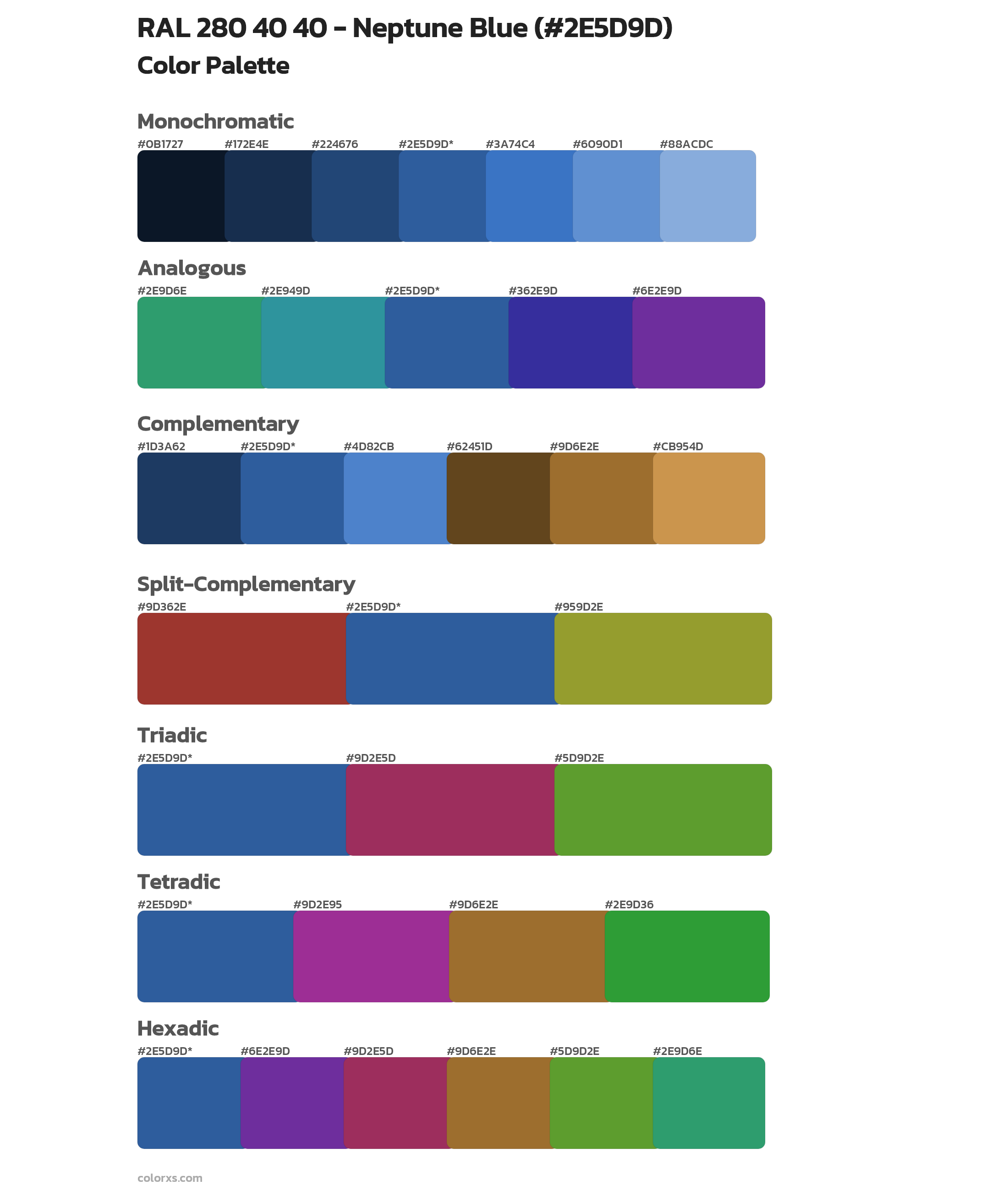 RAL 280 40 40 - Neptune Blue Color Scheme Palettes