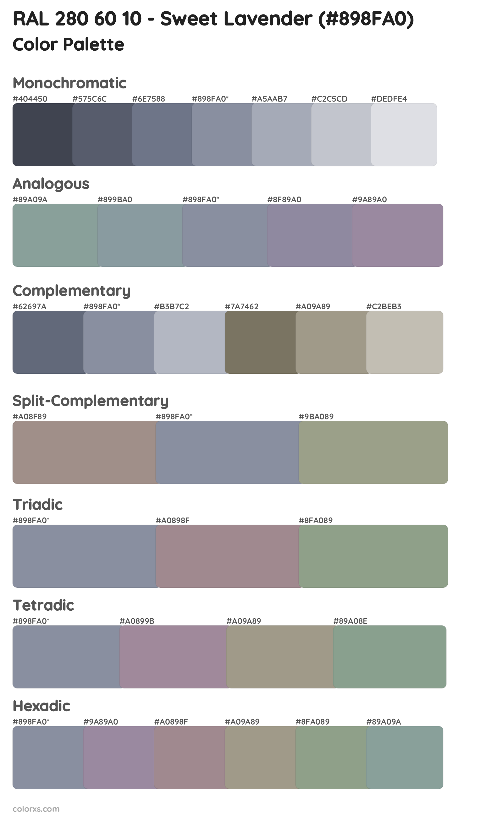 RAL 280 60 10 - Sweet Lavender Color Scheme Palettes