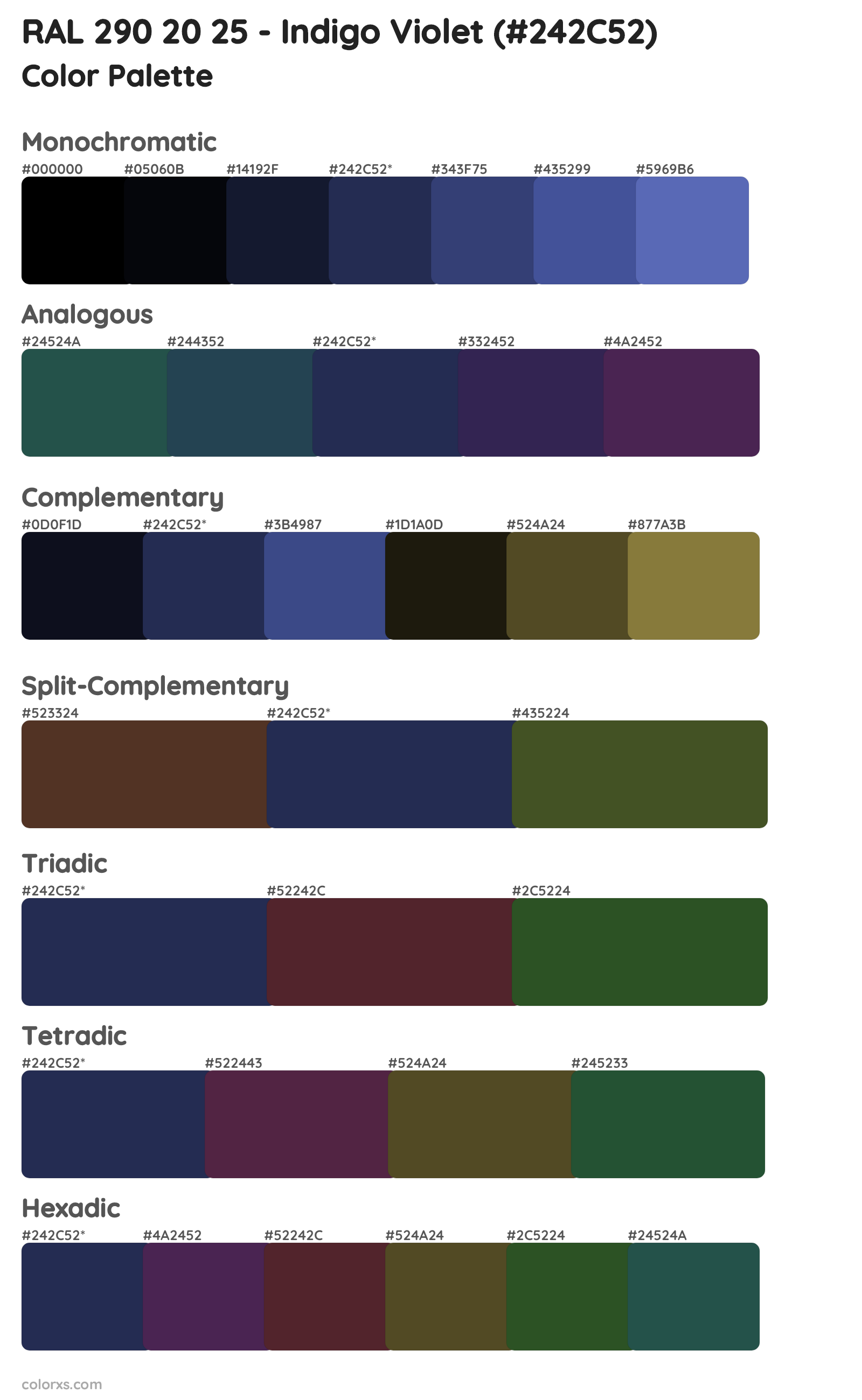 RAL 290 20 25 - Indigo Violet Color Scheme Palettes