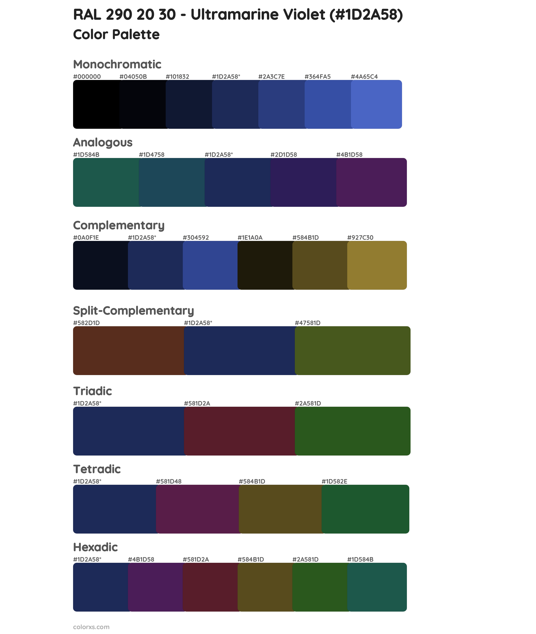 RAL 290 20 30 - Ultramarine Violet Color Scheme Palettes