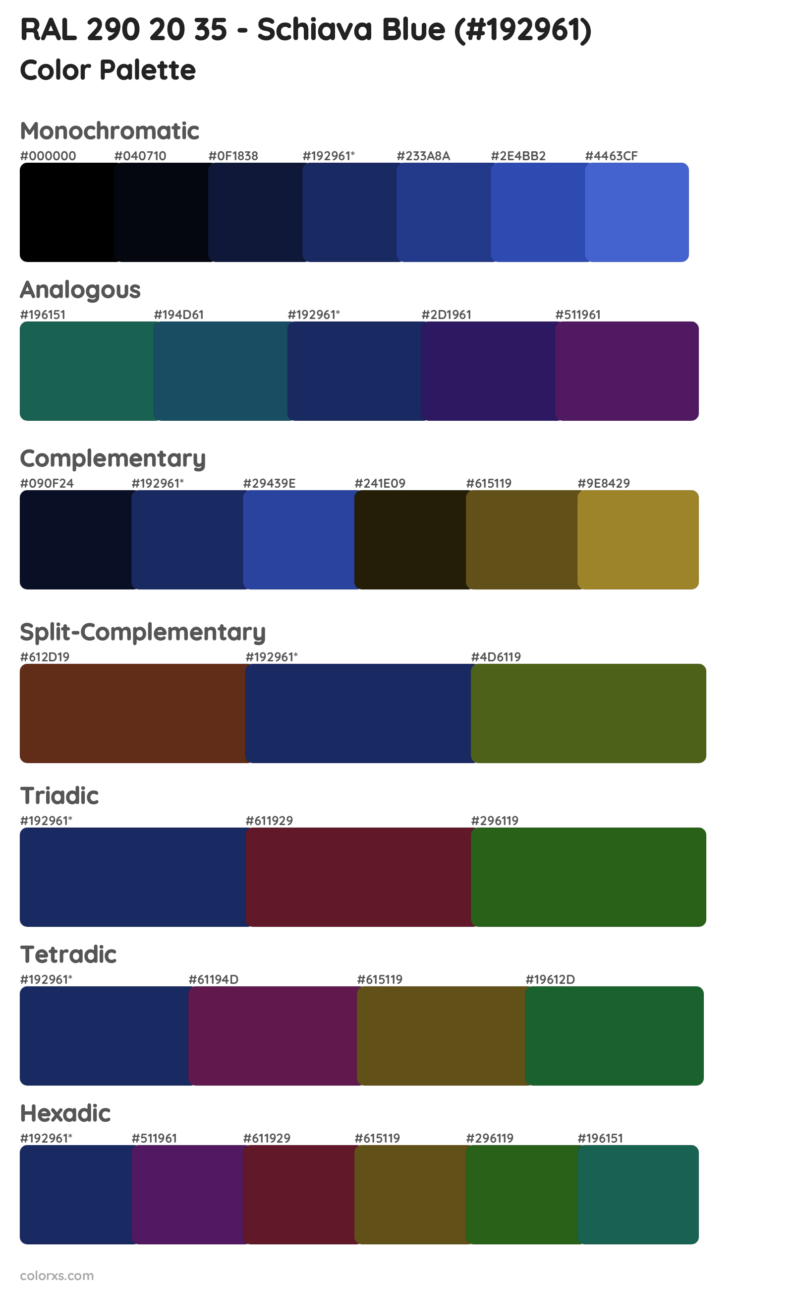 RAL 290 20 35 - Schiava Blue Color Scheme Palettes