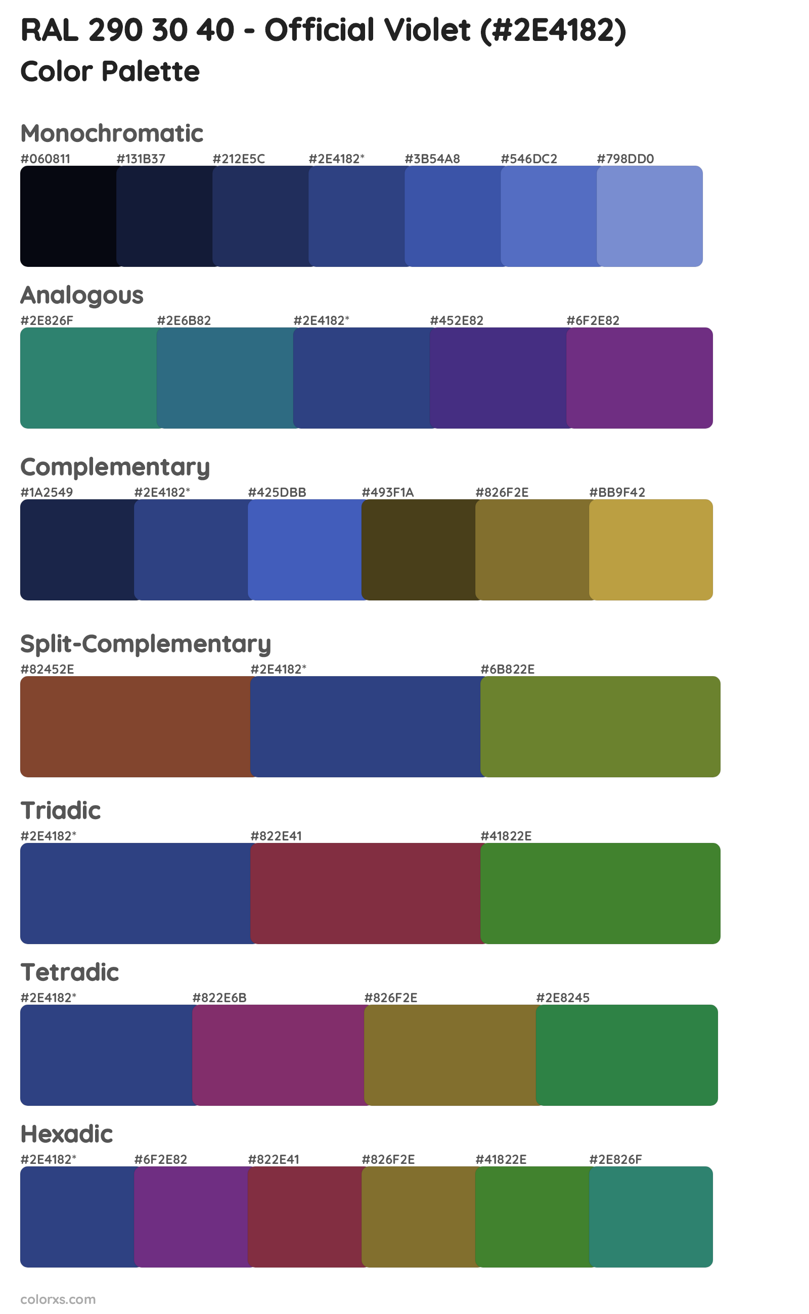 RAL 290 30 40 - Official Violet Color Scheme Palettes