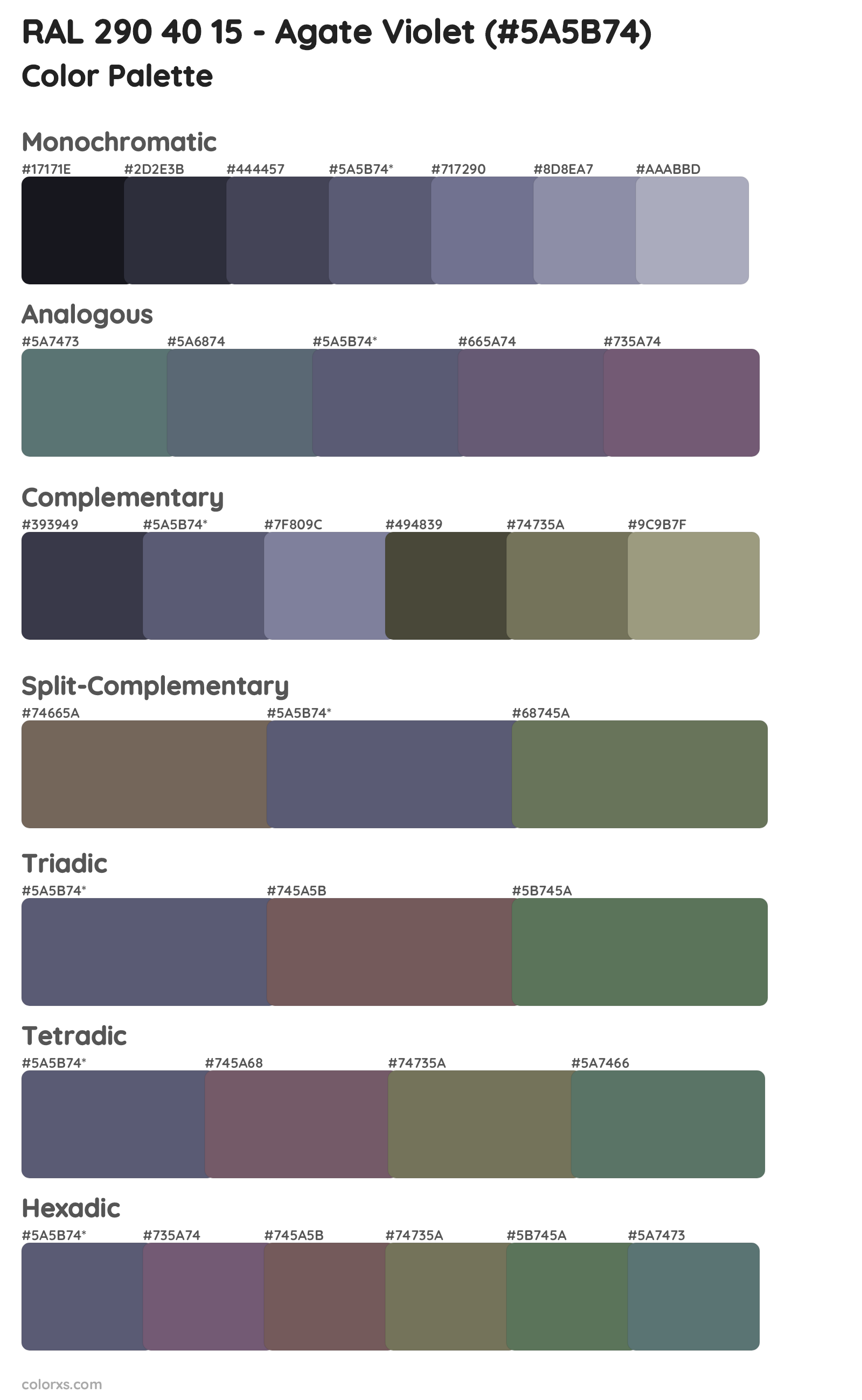 RAL 290 40 15 - Agate Violet Color Scheme Palettes