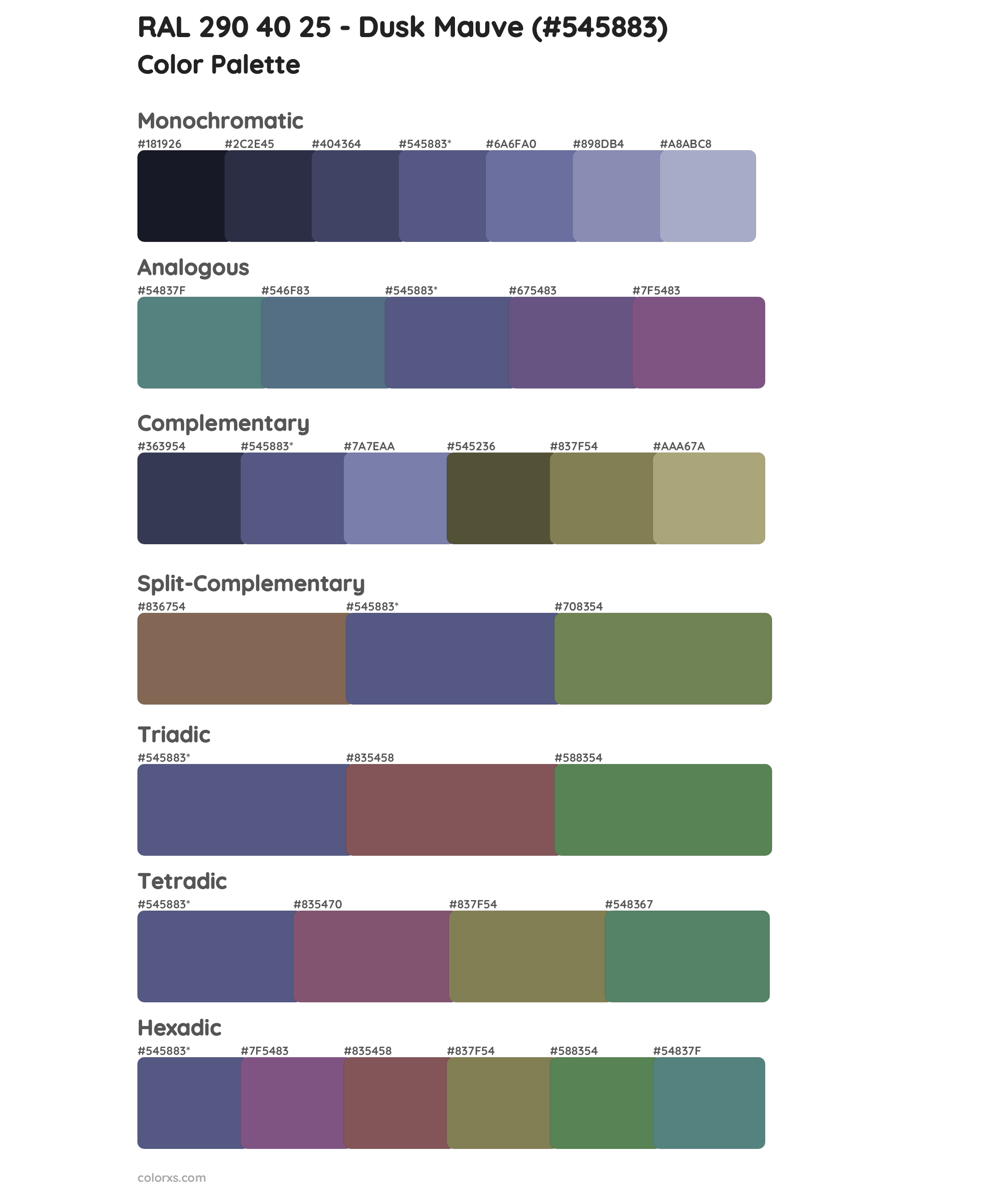 RAL 290 40 25 - Dusk Mauve Color Scheme Palettes