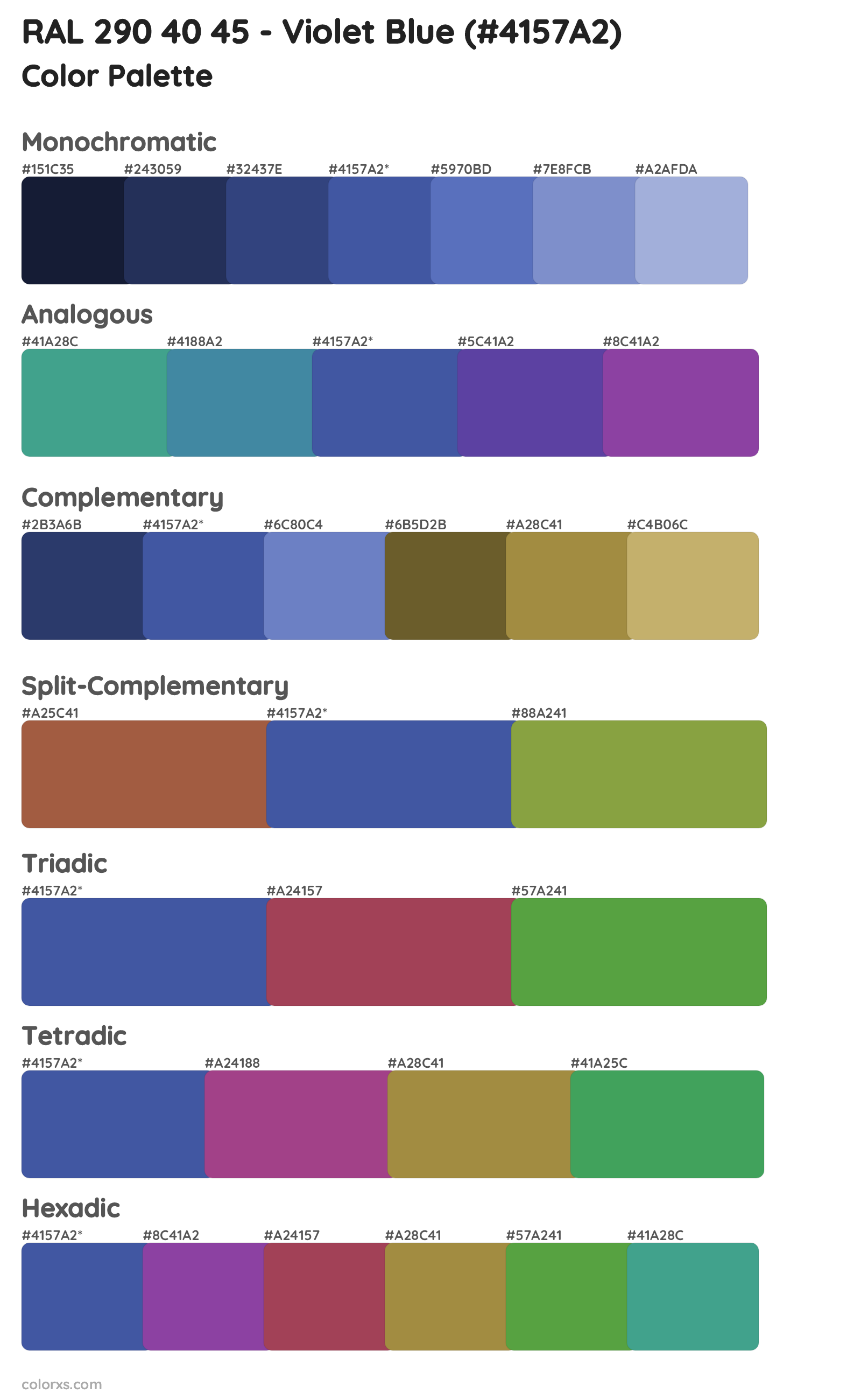 RAL 290 40 45 - Violet Blue Color Scheme Palettes