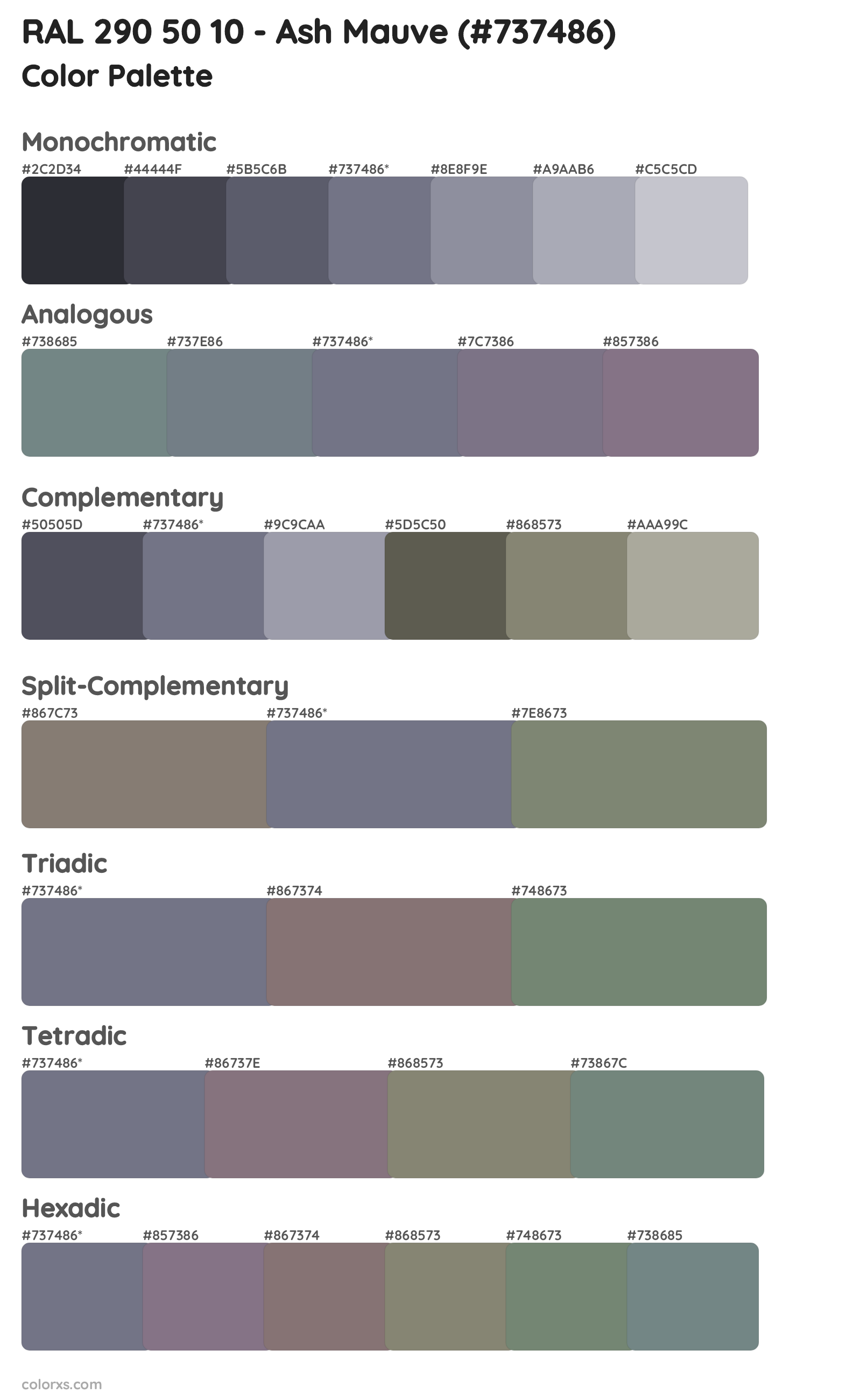 RAL 290 50 10 - Ash Mauve Color Scheme Palettes