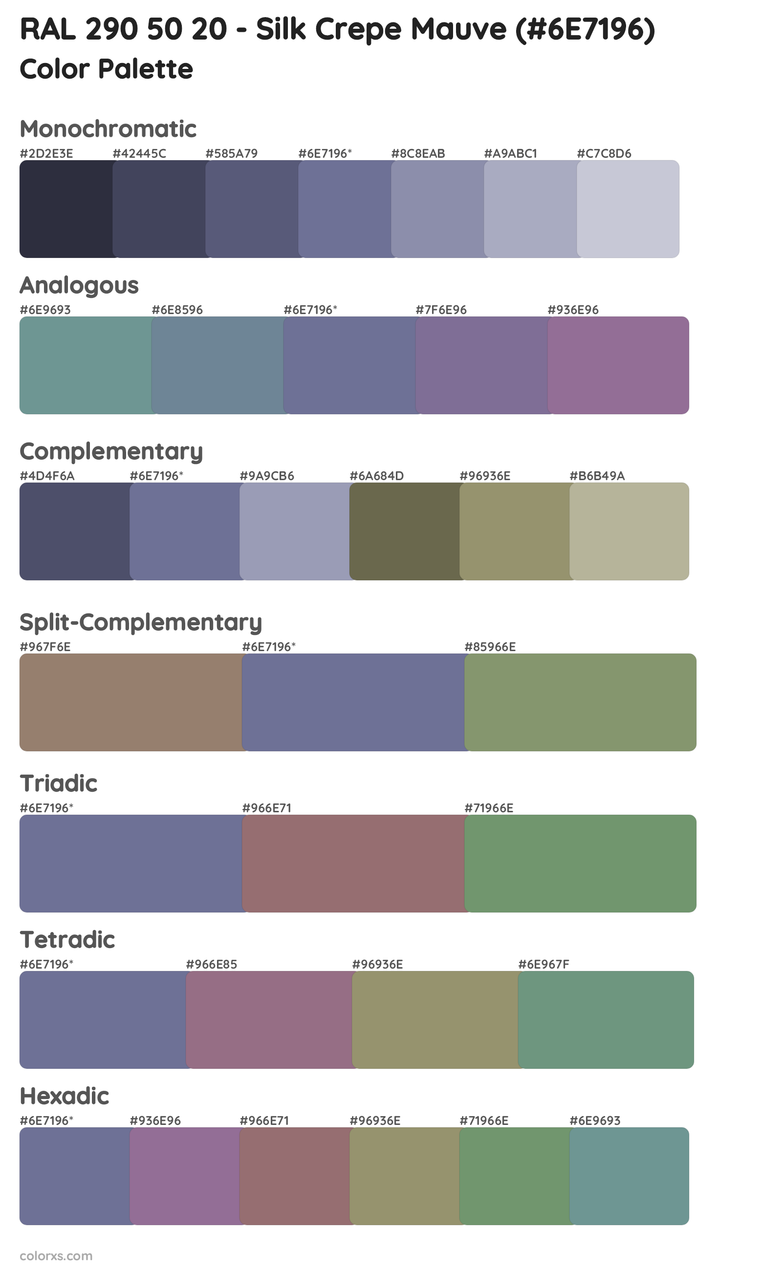 RAL 290 50 20 - Silk Crepe Mauve Color Scheme Palettes