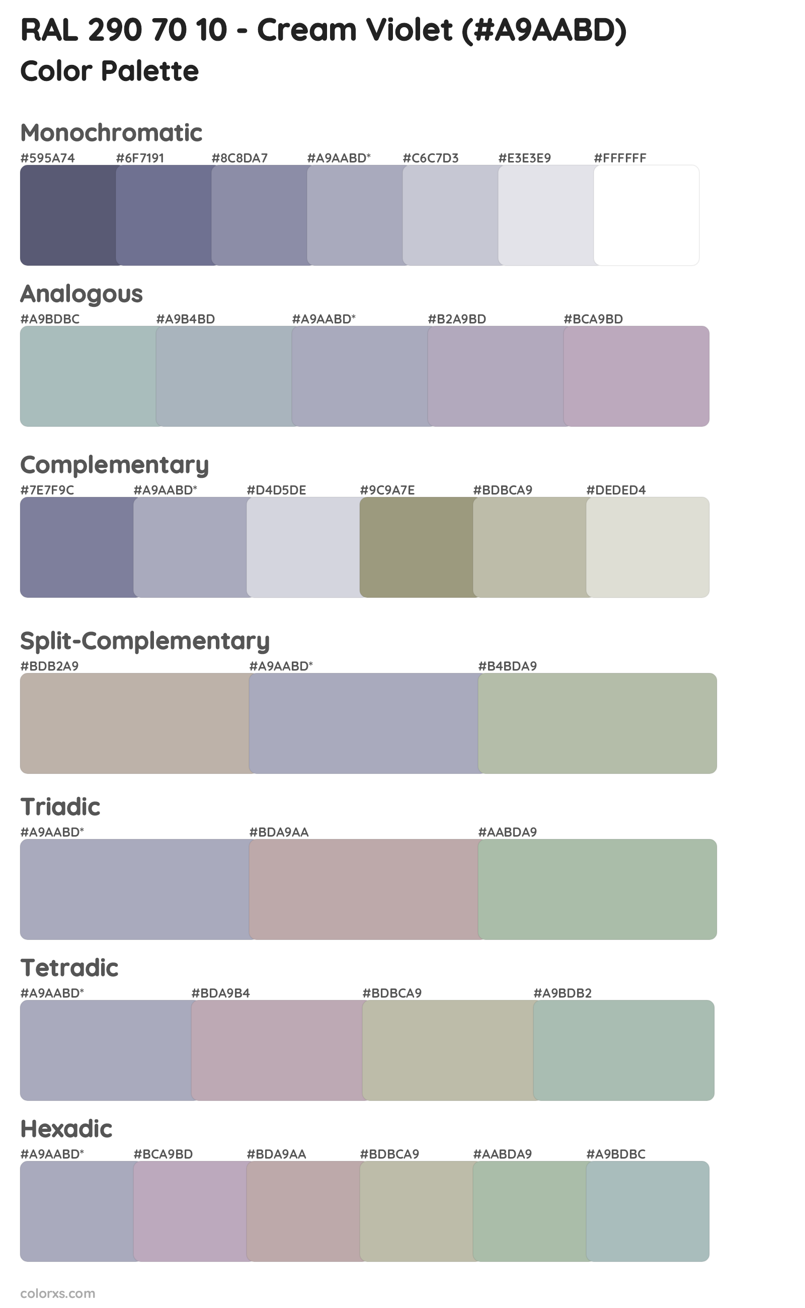 RAL 290 70 10 - Cream Violet Color Scheme Palettes
