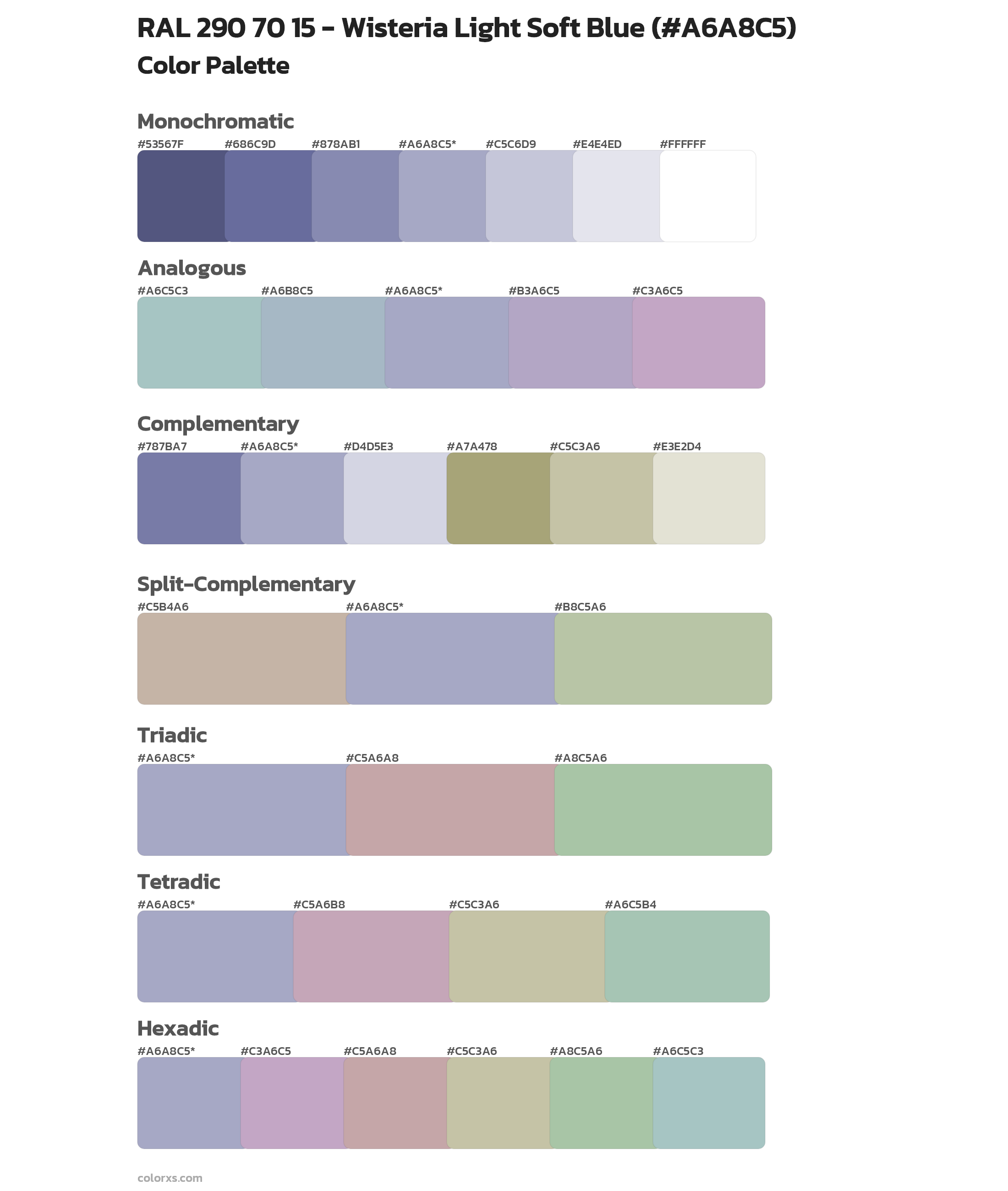 RAL 290 70 15 - Wisteria Light Soft Blue Color Scheme Palettes