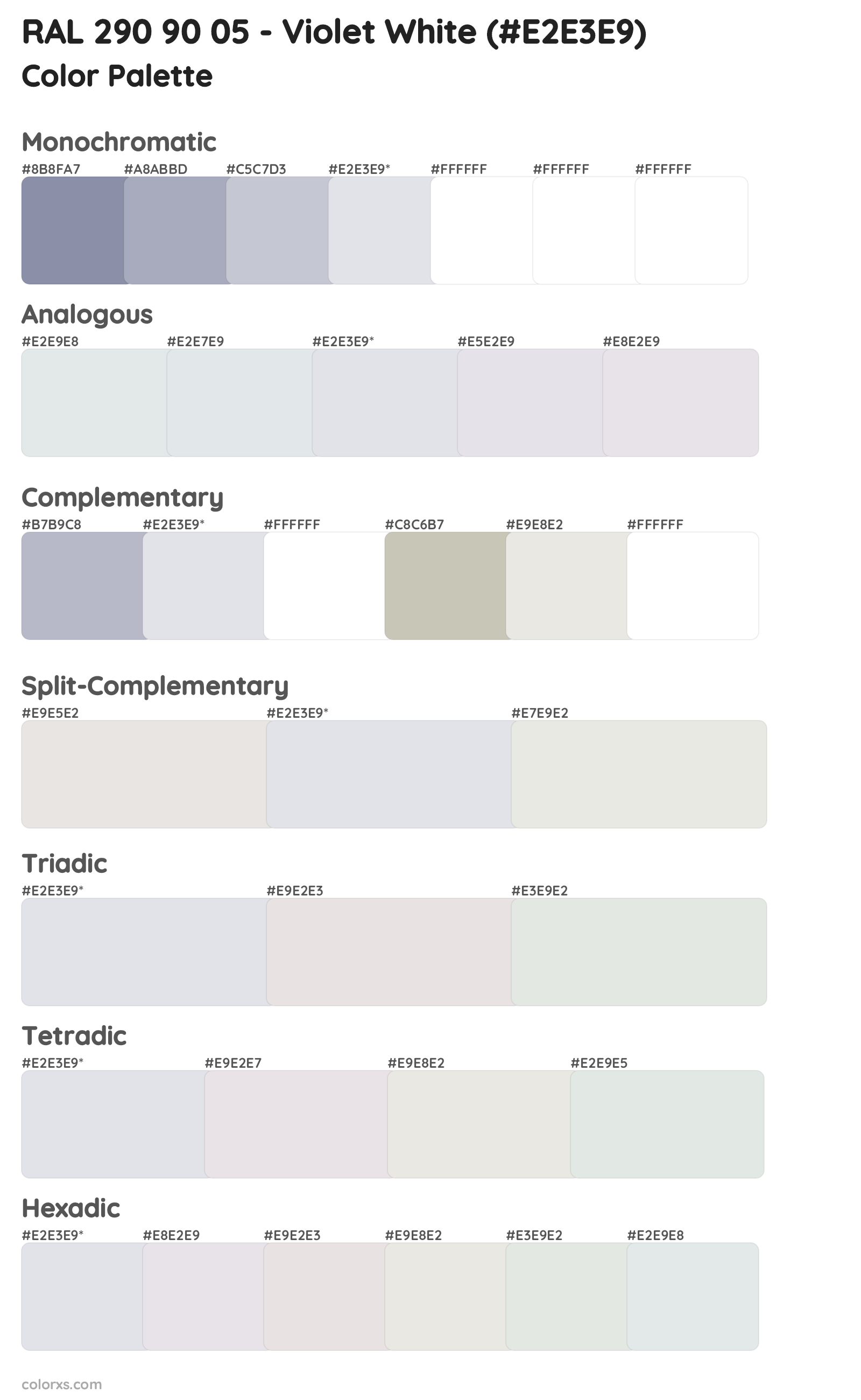 RAL 290 90 05 - Violet White Color Scheme Palettes