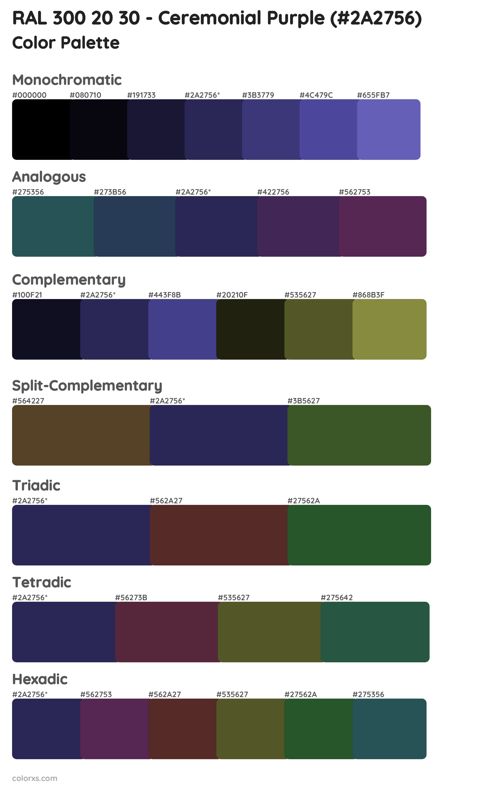 RAL 300 20 30 - Ceremonial Purple Color Scheme Palettes