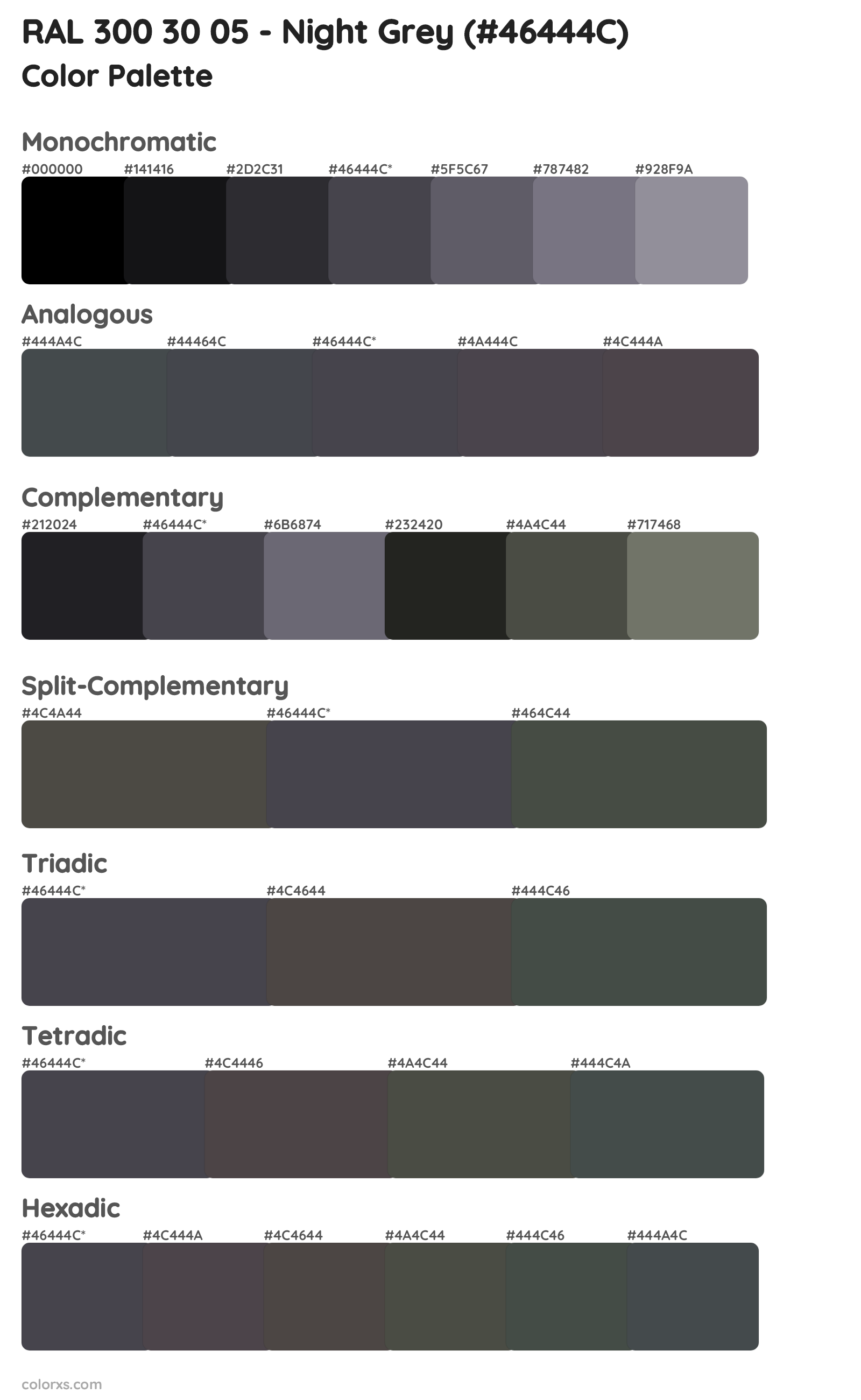 RAL 300 30 05 - Night Grey Color Scheme Palettes
