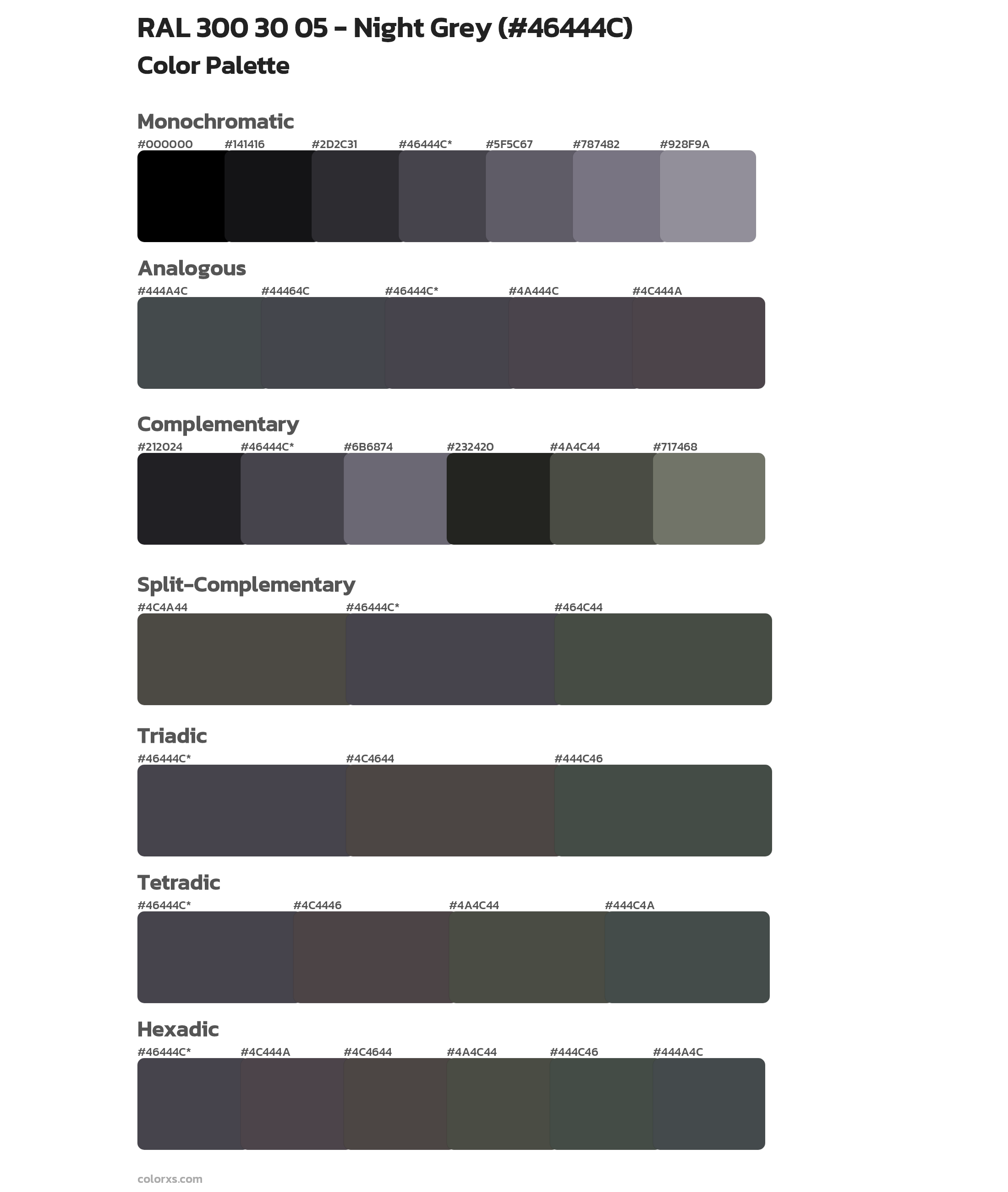 RAL 300 30 05 - Night Grey Color Scheme Palettes