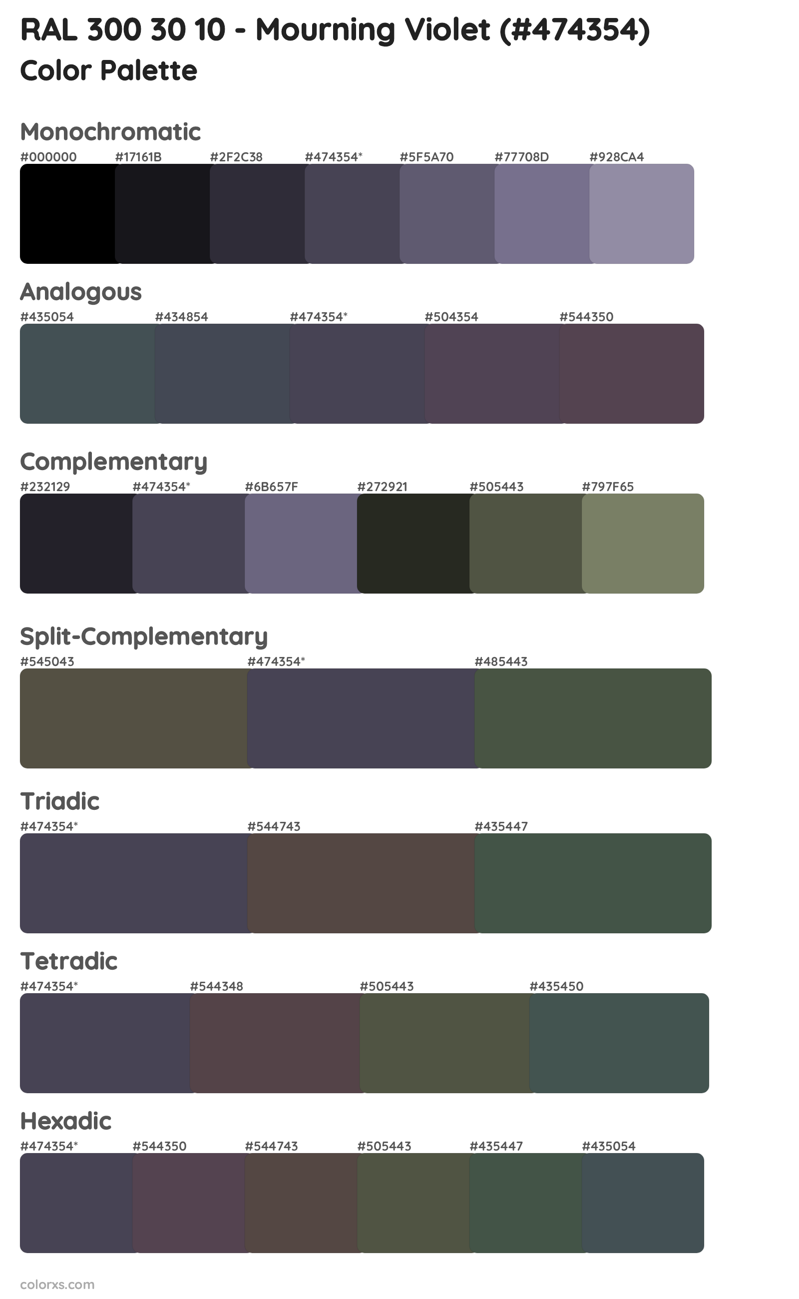 RAL 300 30 10 - Mourning Violet Color Scheme Palettes