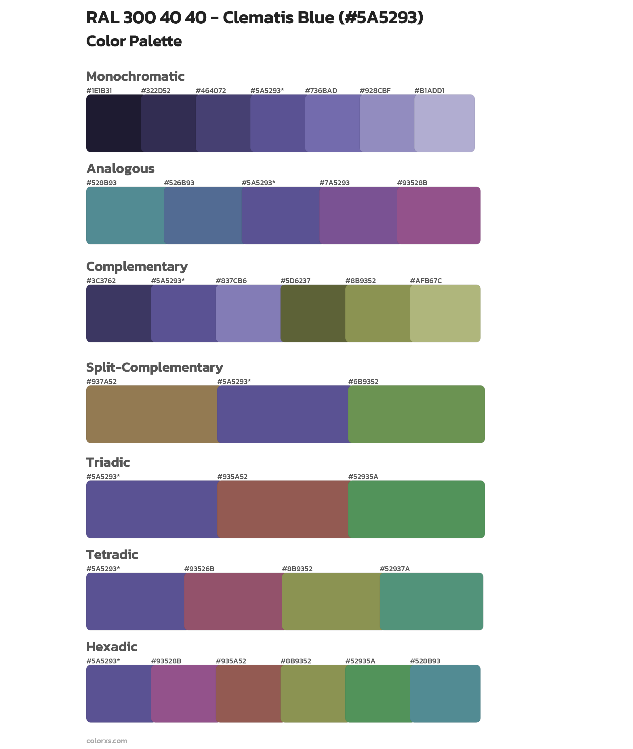 RAL 300 40 40 - Clematis Blue Color Scheme Palettes