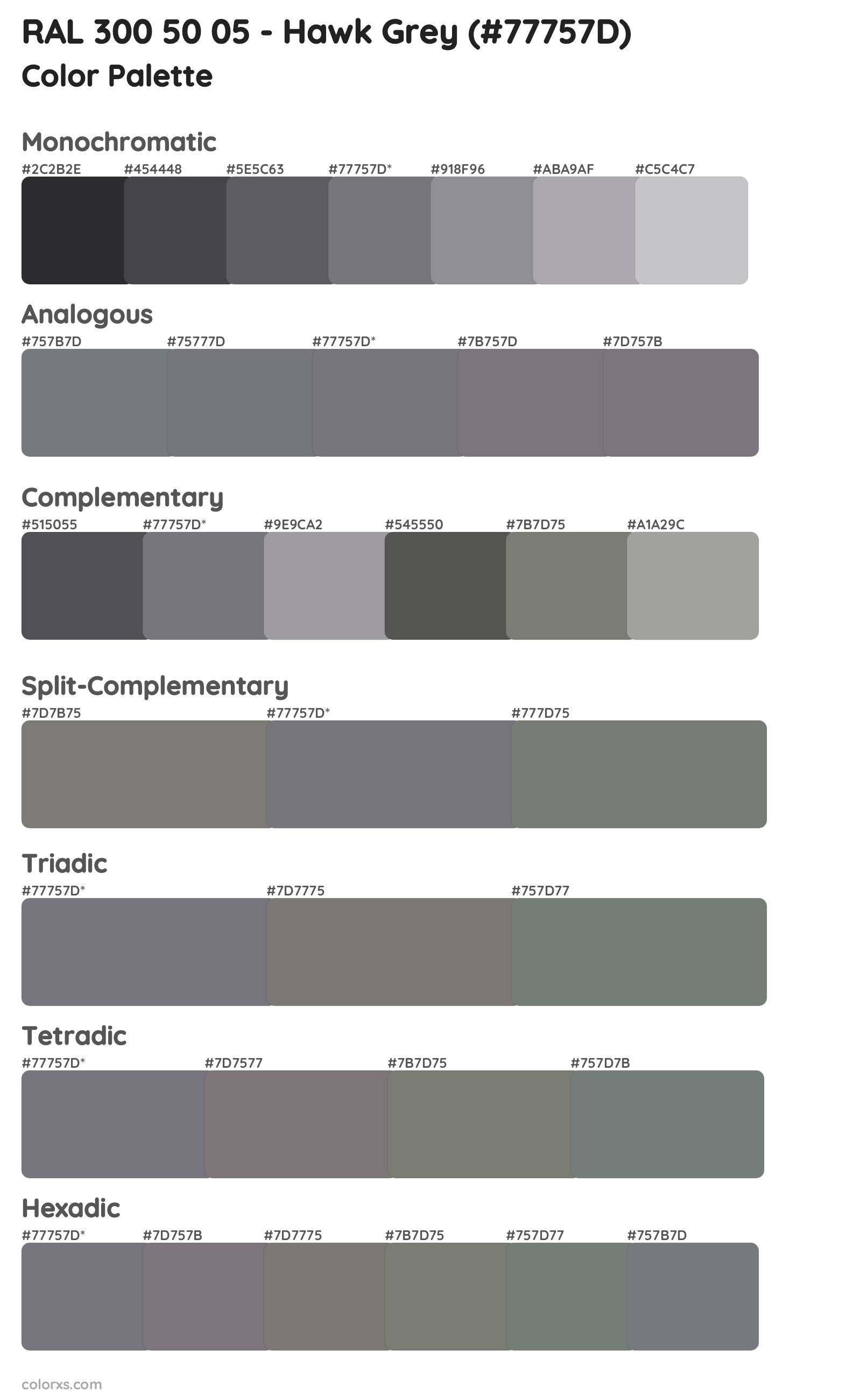 RAL 300 50 05 - Hawk Grey Color Scheme Palettes