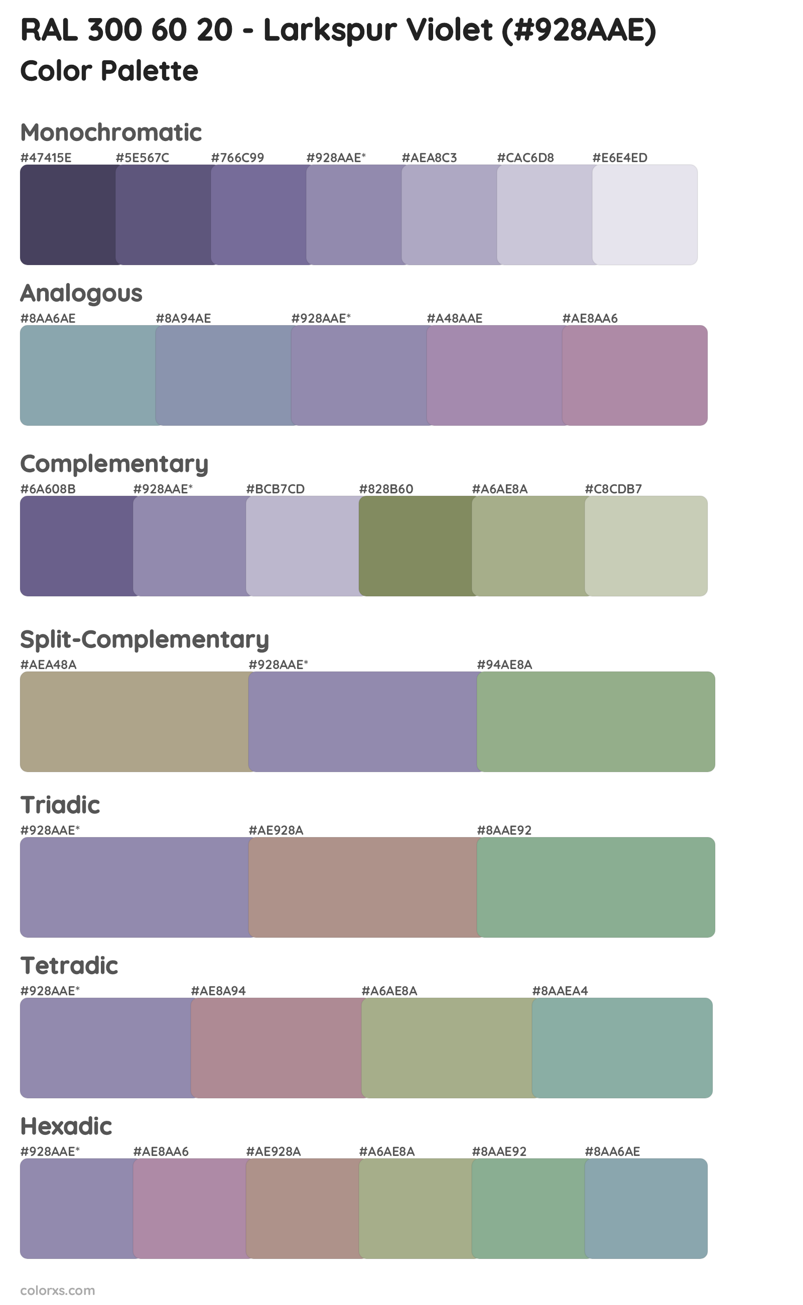 RAL 300 60 20 - Larkspur Violet Color Scheme Palettes