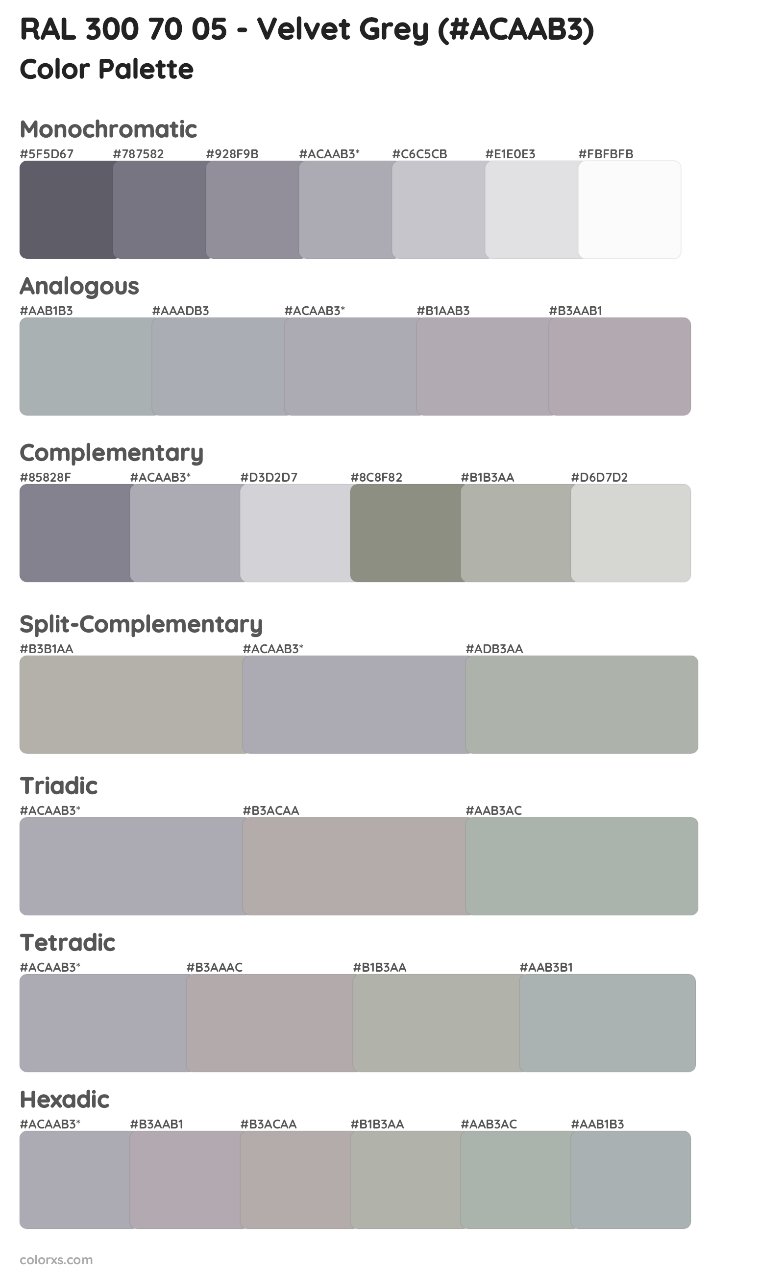 RAL 300 70 05 - Velvet Grey Color Scheme Palettes