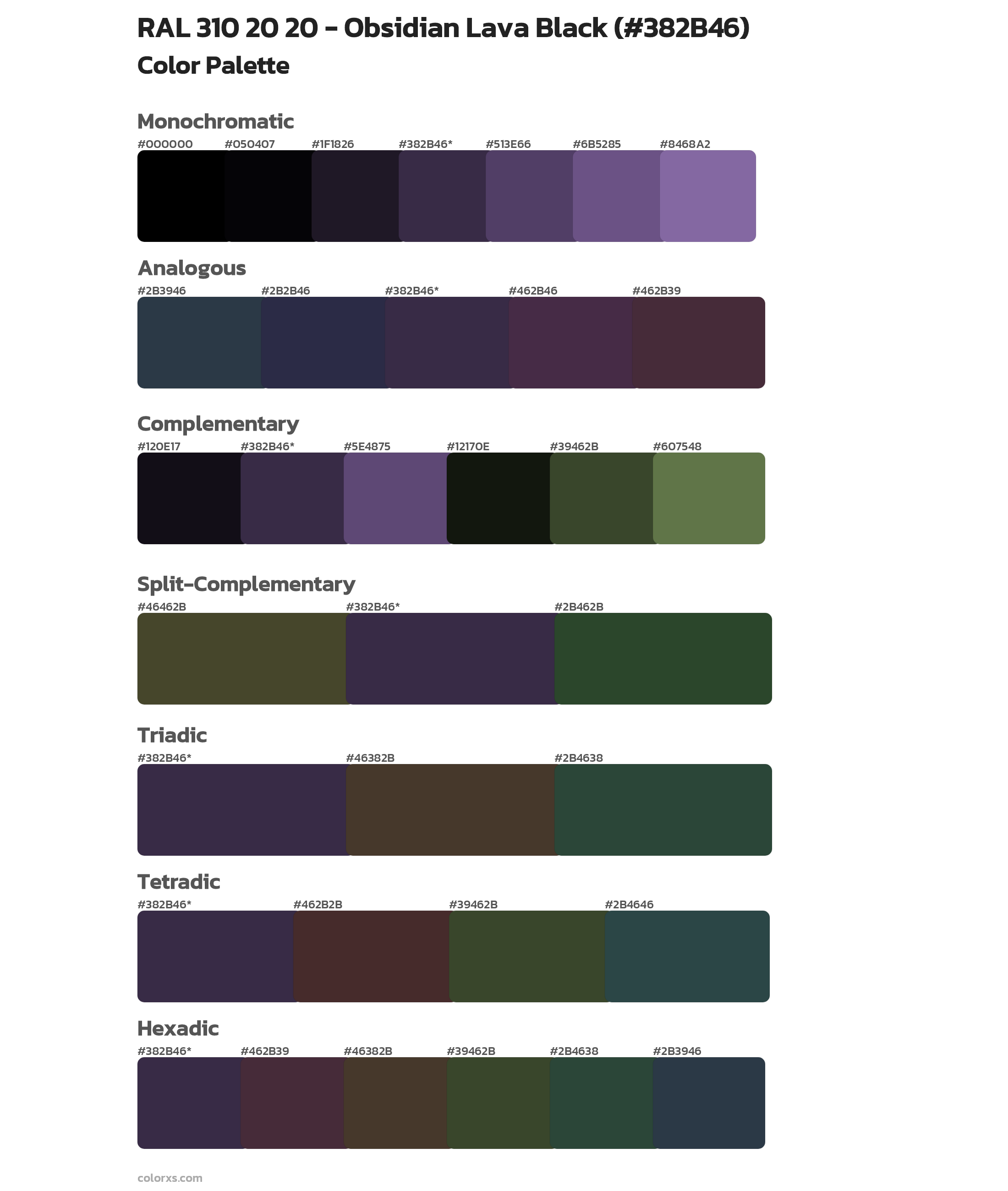 RAL 310 20 20 - Obsidian Lava Black Color Scheme Palettes
