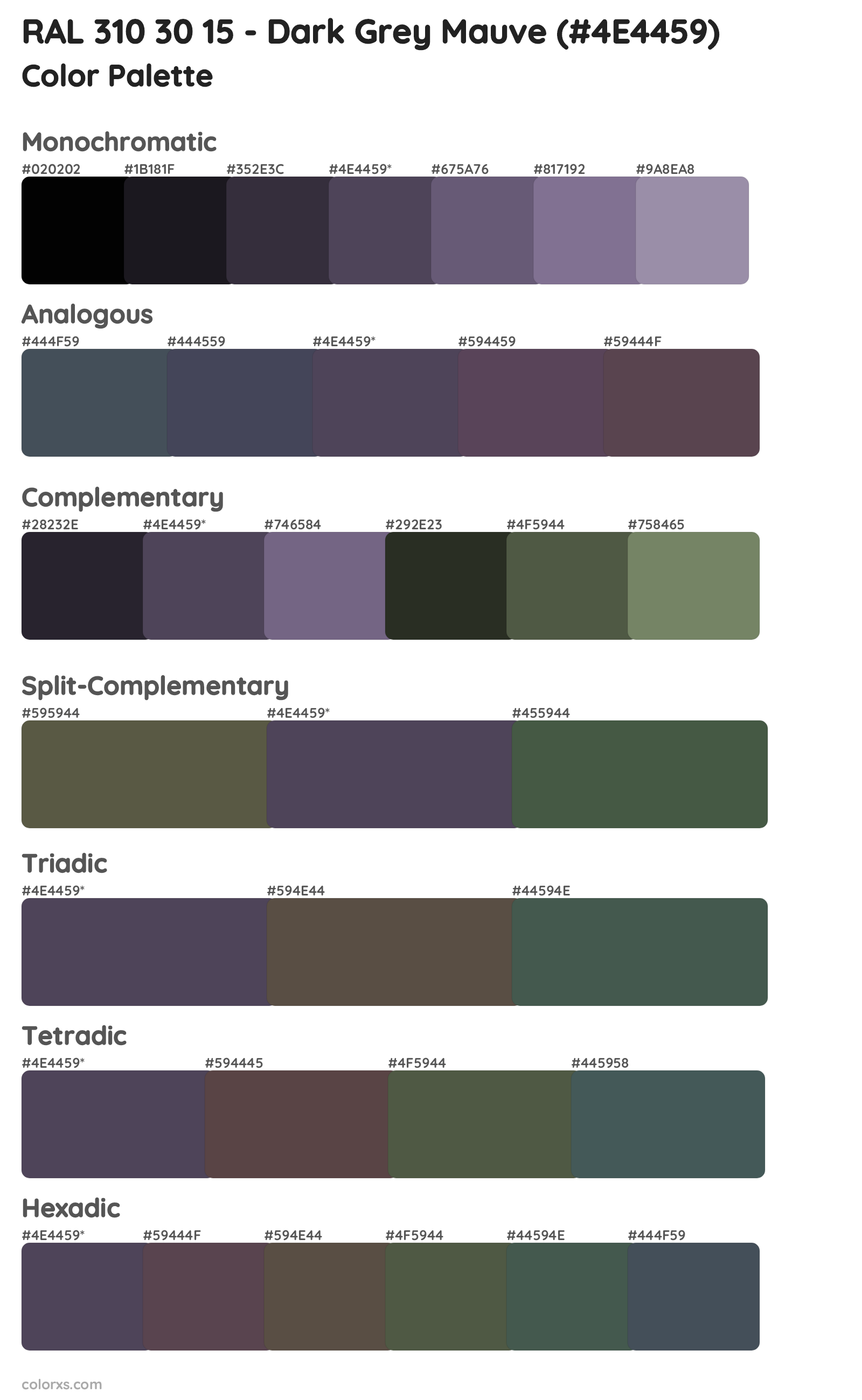 RAL 310 30 15 - Dark Grey Mauve Color Scheme Palettes