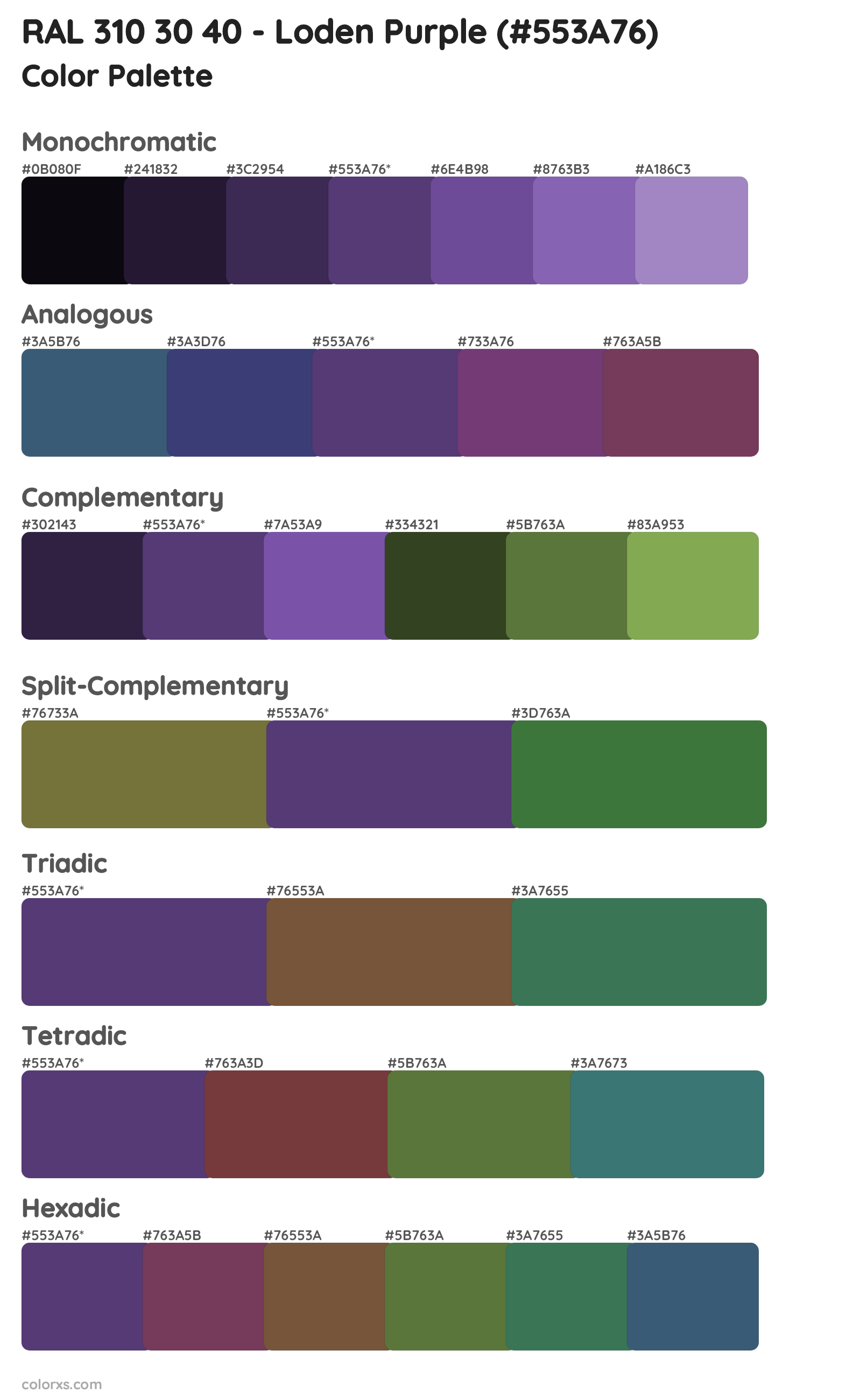 RAL 310 30 40 - Loden Purple Color Scheme Palettes