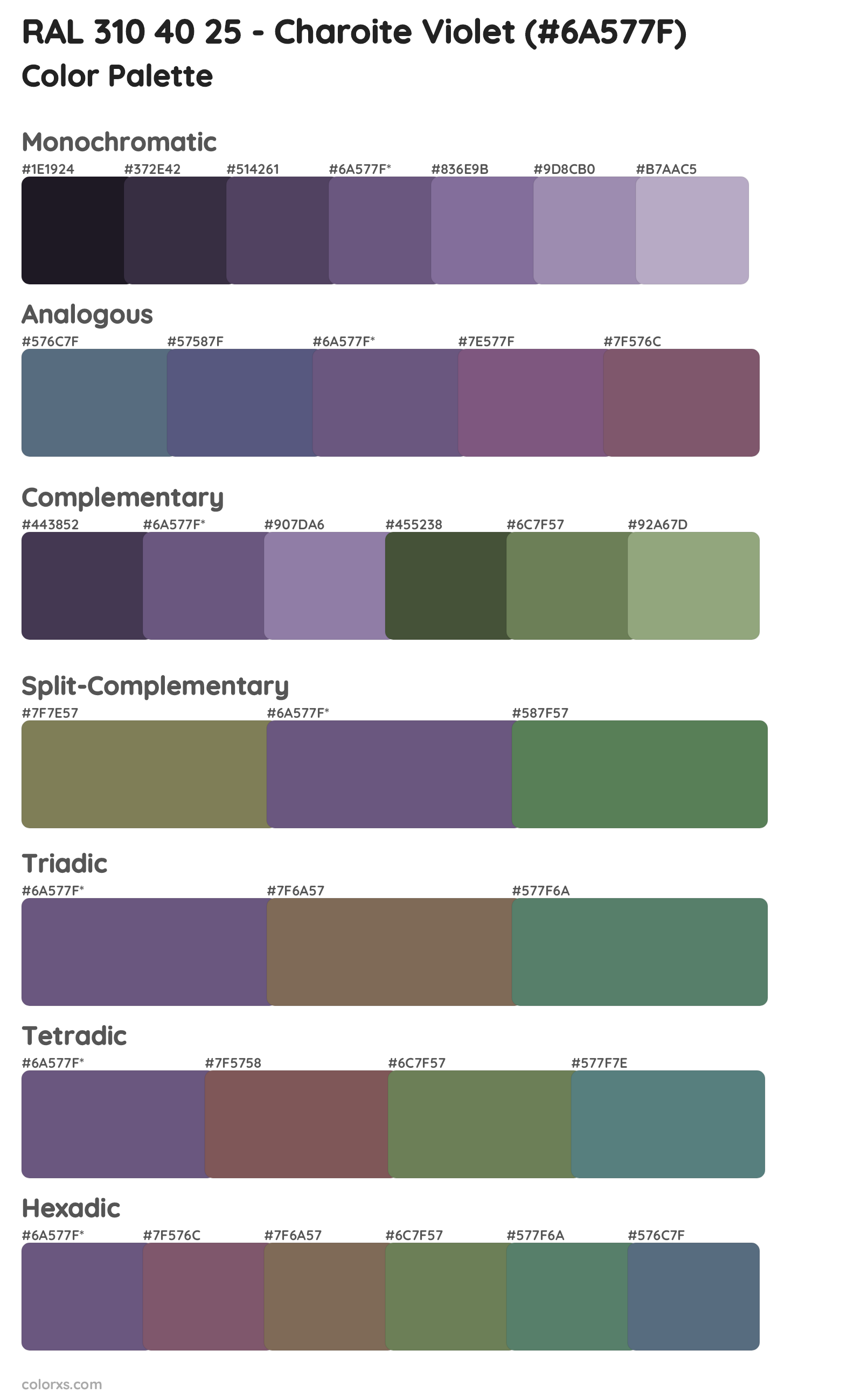 RAL 310 40 25 - Charoite Violet Color Scheme Palettes