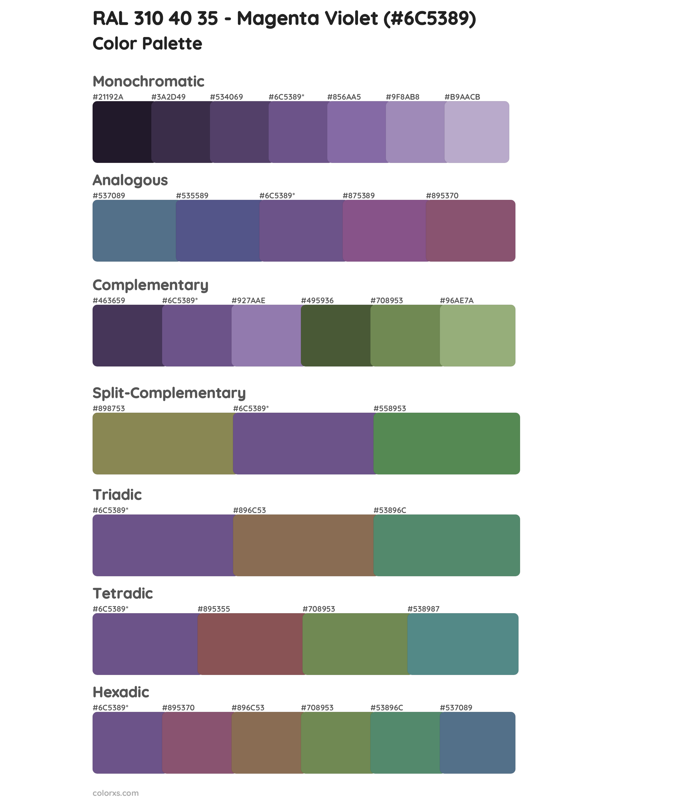 RAL 310 40 35 - Magenta Violet Color Scheme Palettes