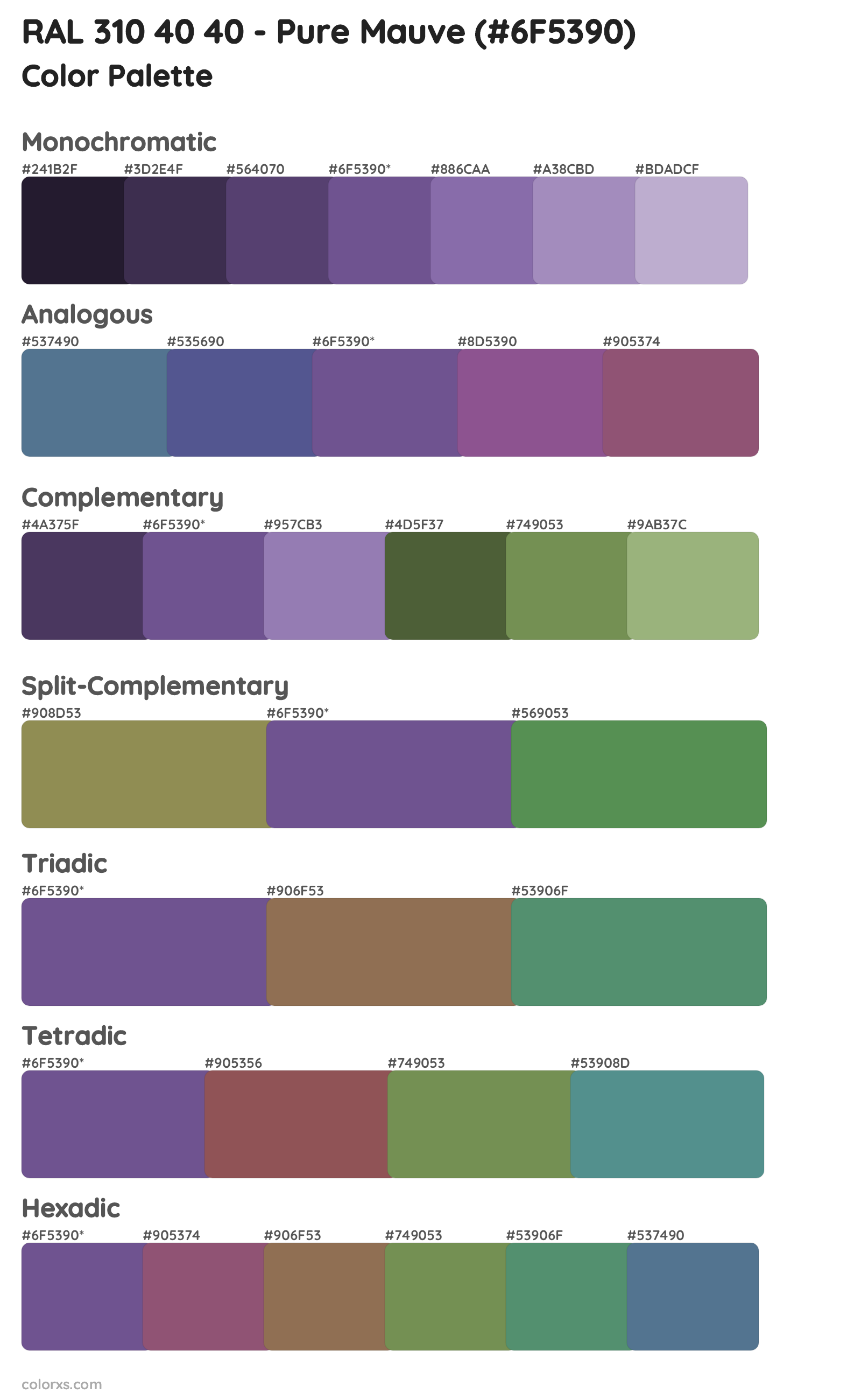 RAL 310 40 40 - Pure Mauve Color Scheme Palettes