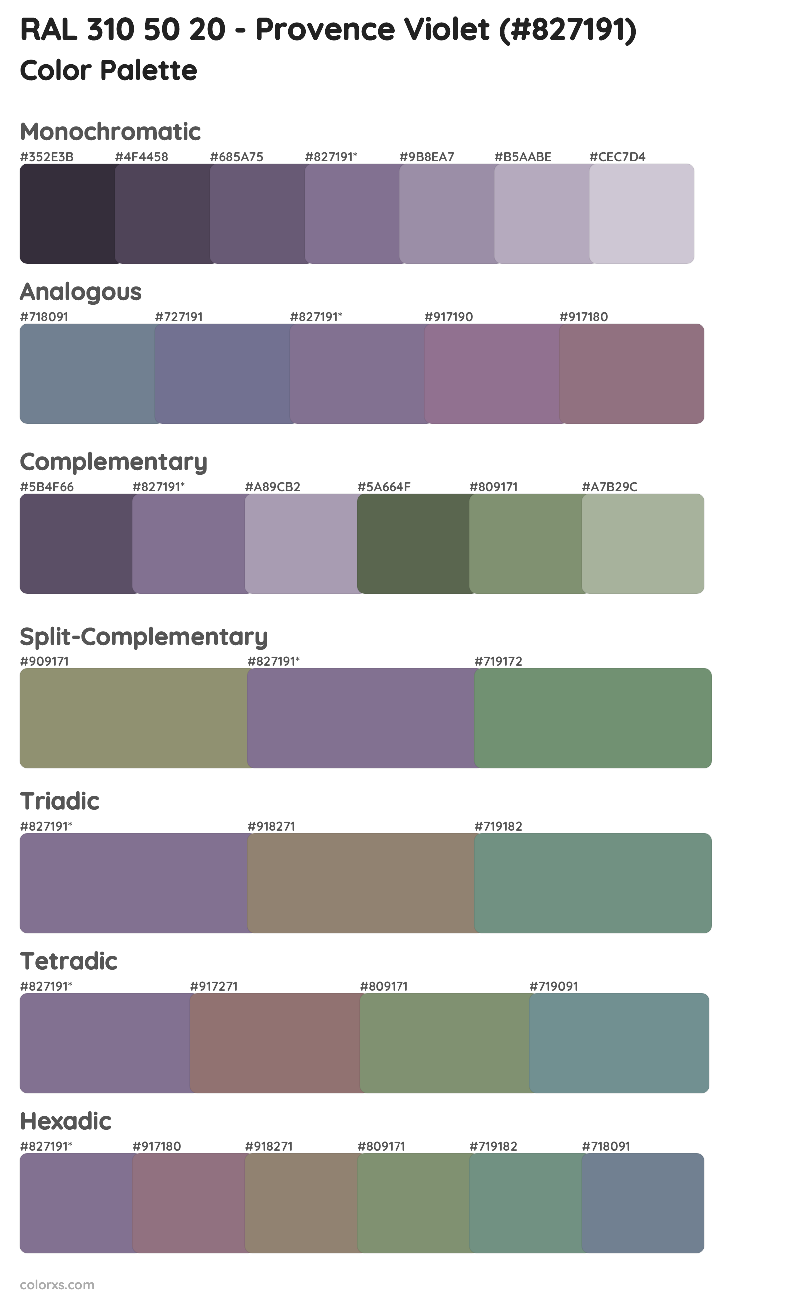 RAL 310 50 20 - Provence Violet Color Scheme Palettes