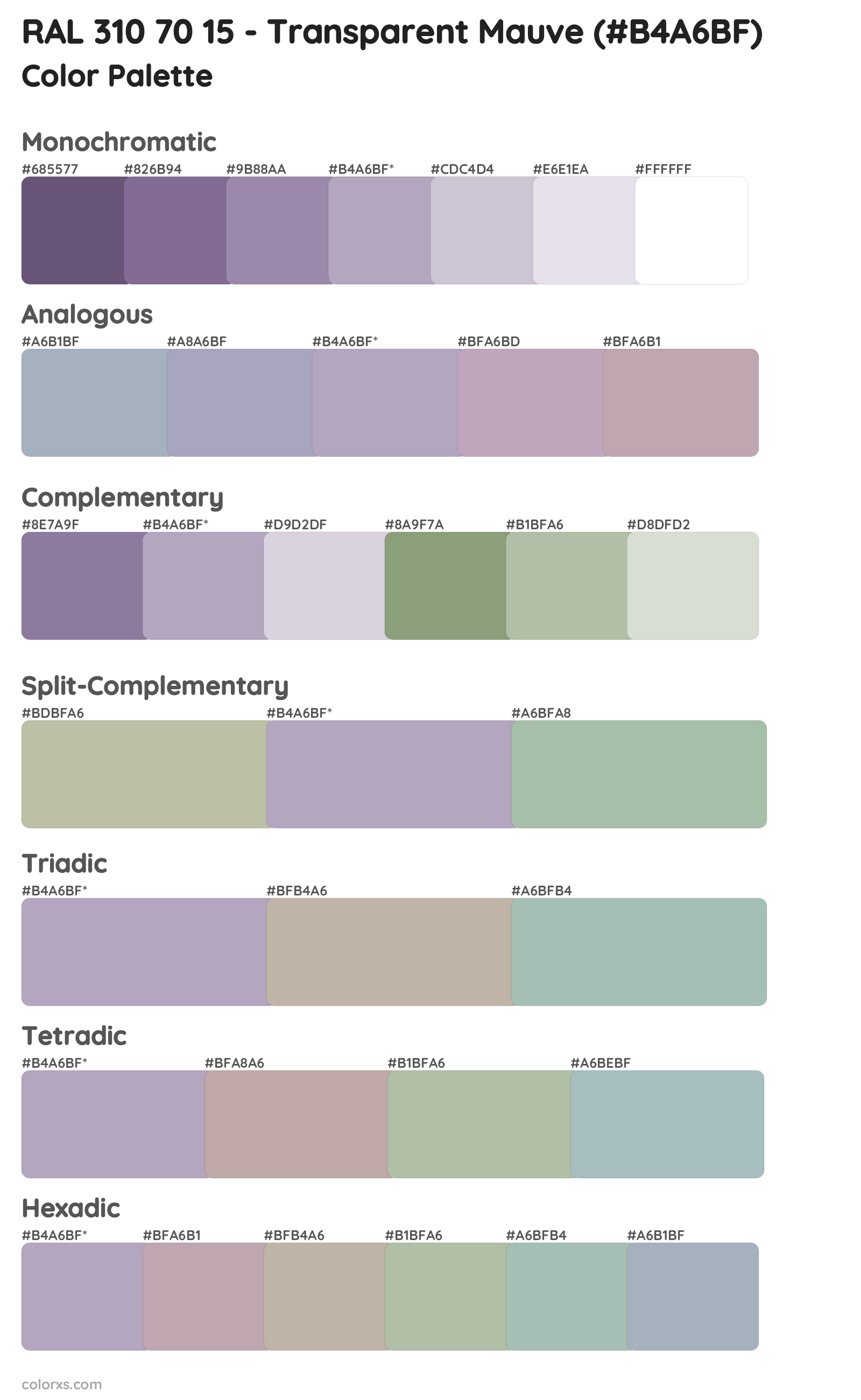 RAL 310 70 15 - Transparent Mauve Color Scheme Palettes