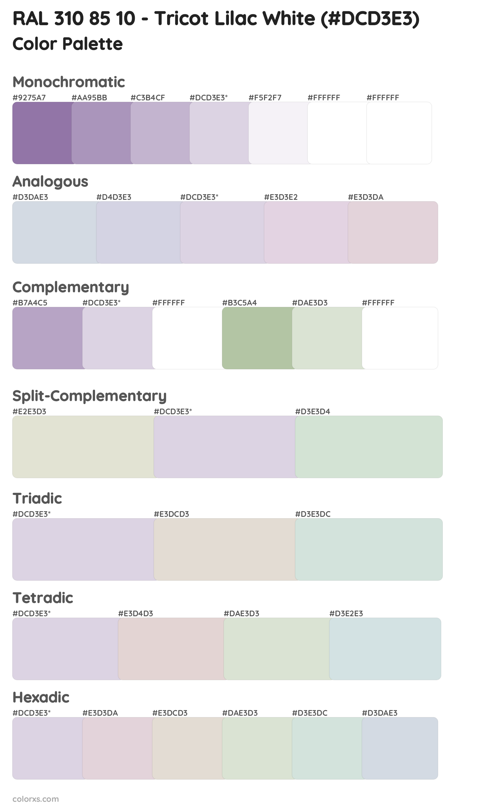 RAL 310 85 10 - Tricot Lilac White Color Scheme Palettes