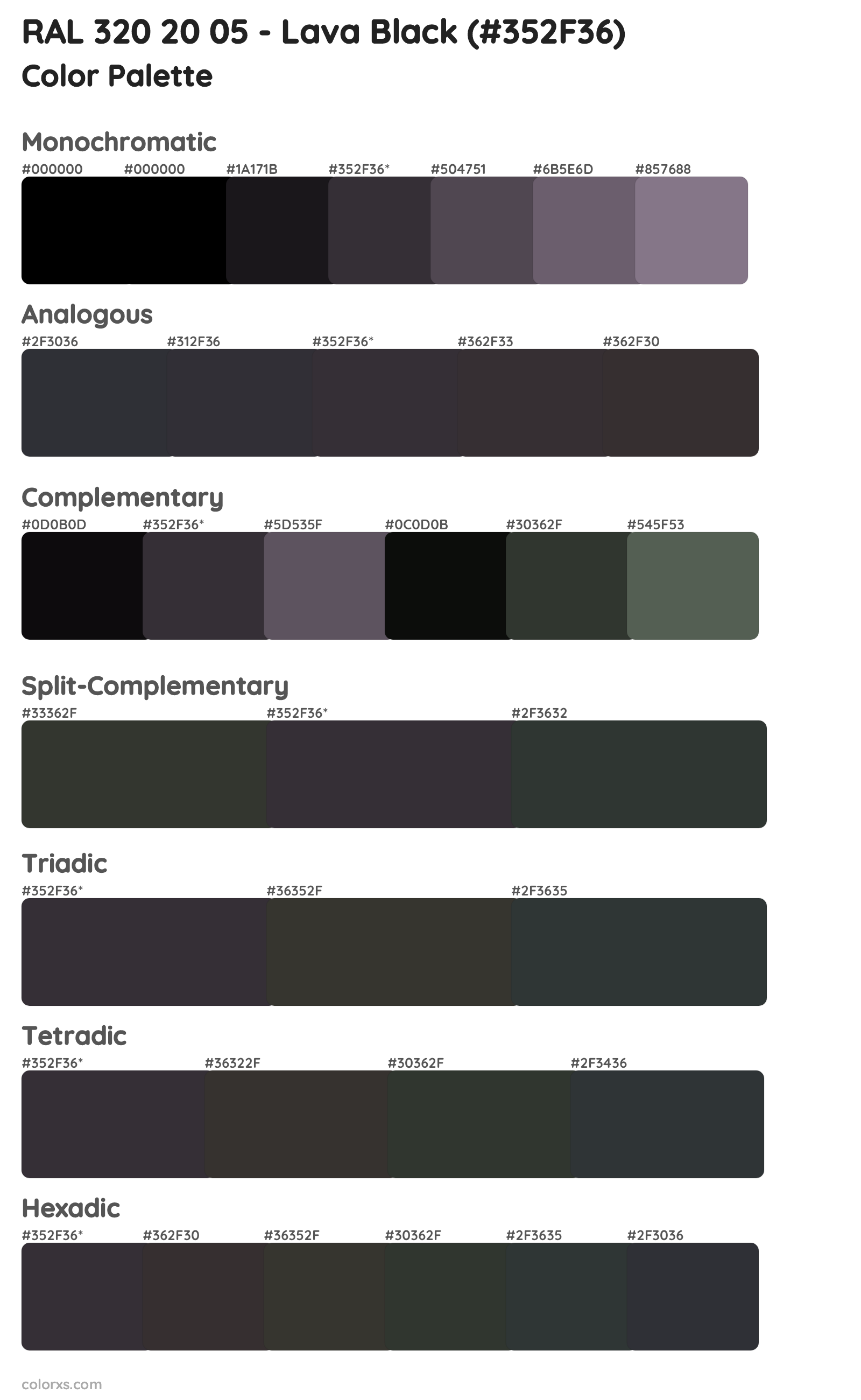 RAL 320 20 05 - Lava Black Color Scheme Palettes