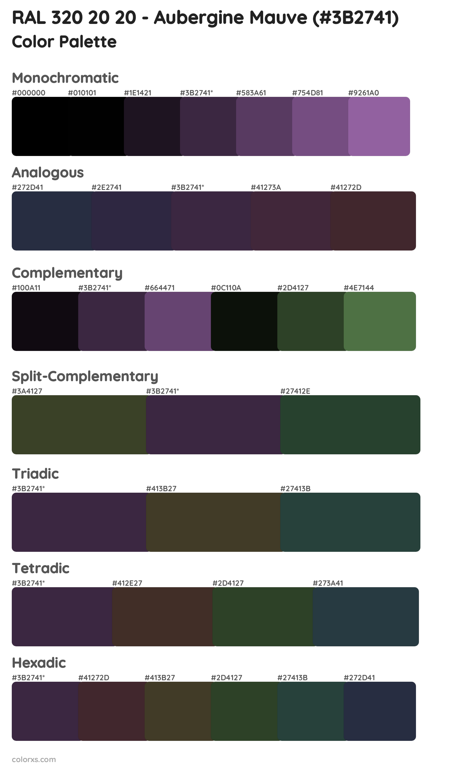 RAL 320 20 20 - Aubergine Mauve Color Scheme Palettes