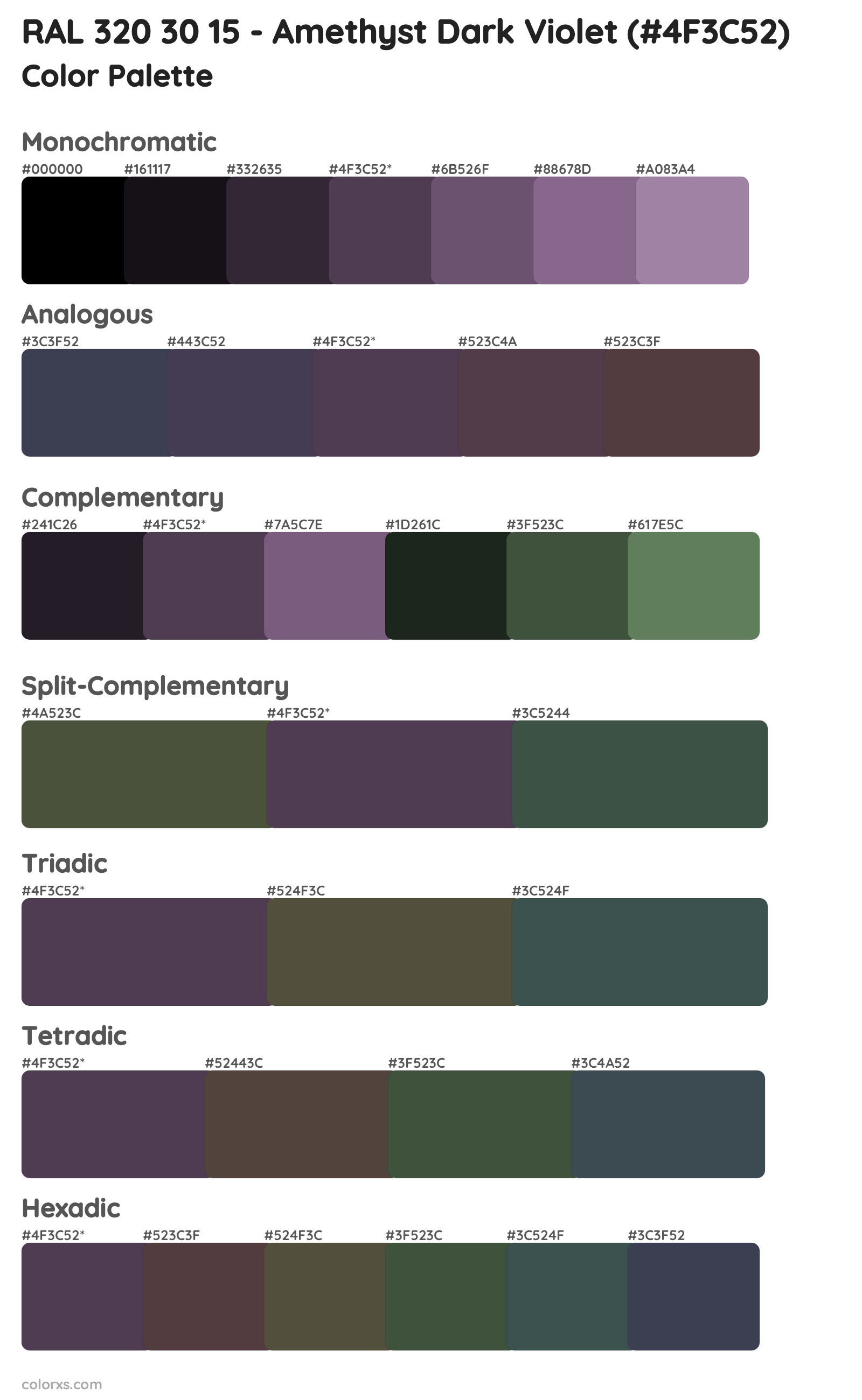 RAL 320 30 15 - Amethyst Dark Violet Color Scheme Palettes