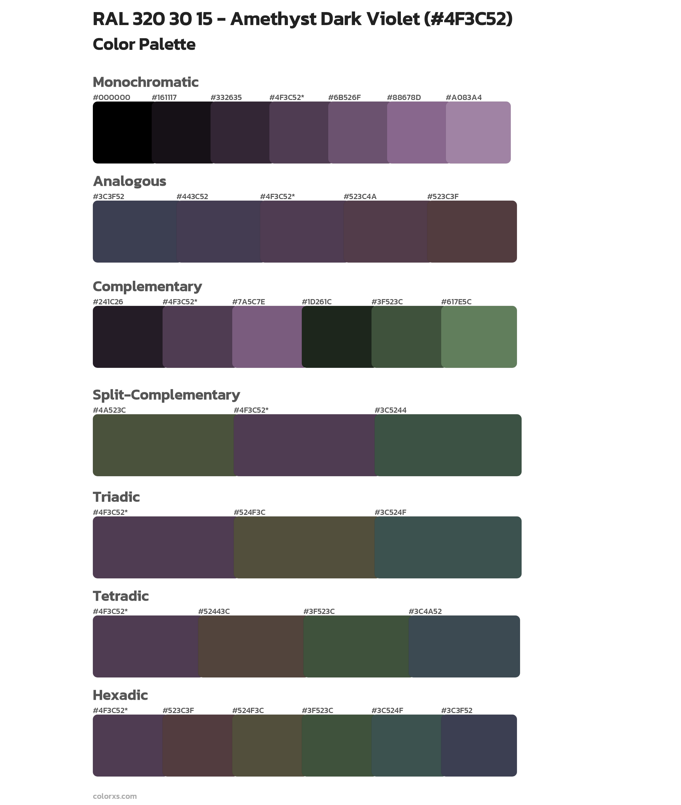 RAL 320 30 15 - Amethyst Dark Violet Color Scheme Palettes