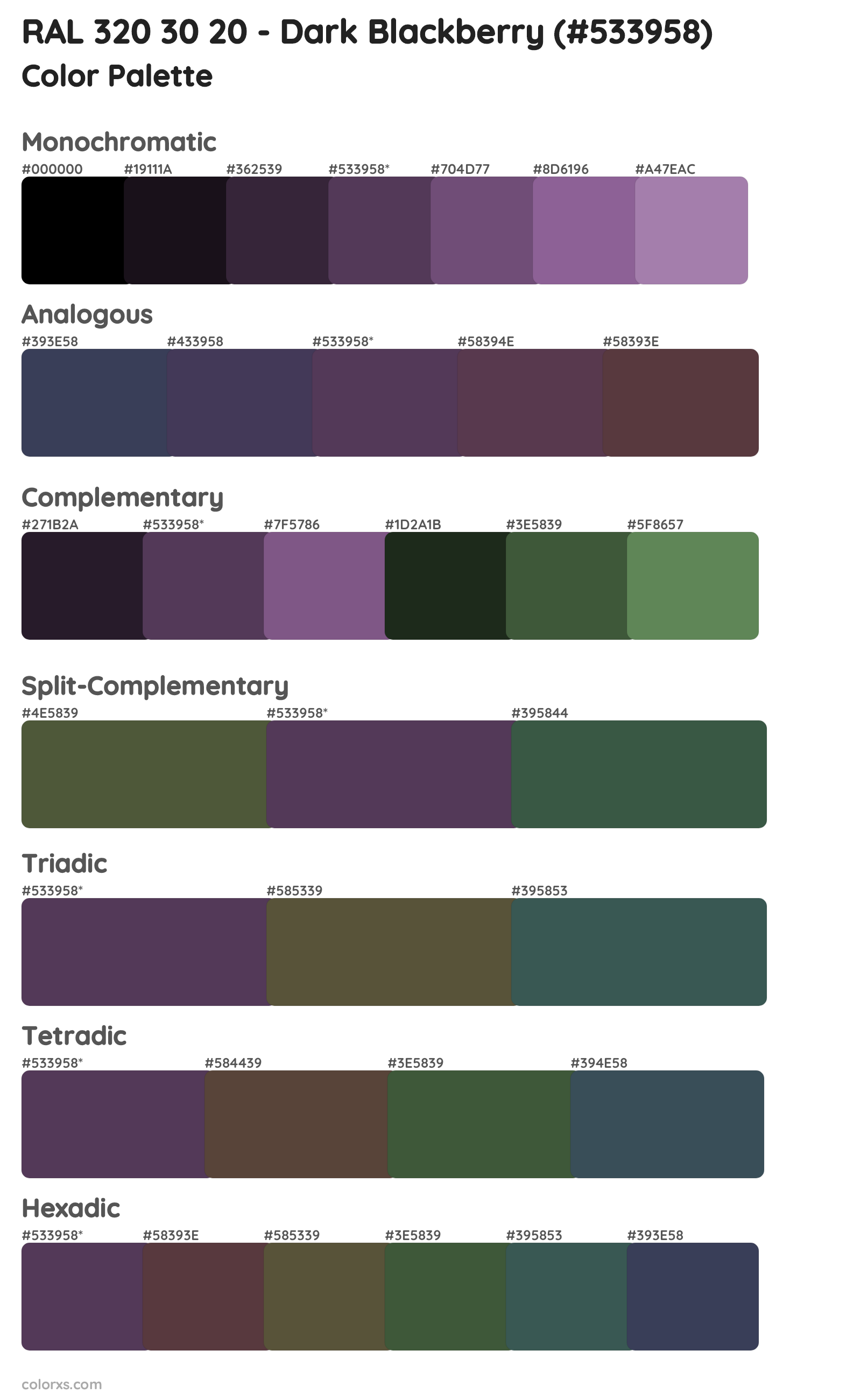 RAL 320 30 20 - Dark Blackberry Color Scheme Palettes