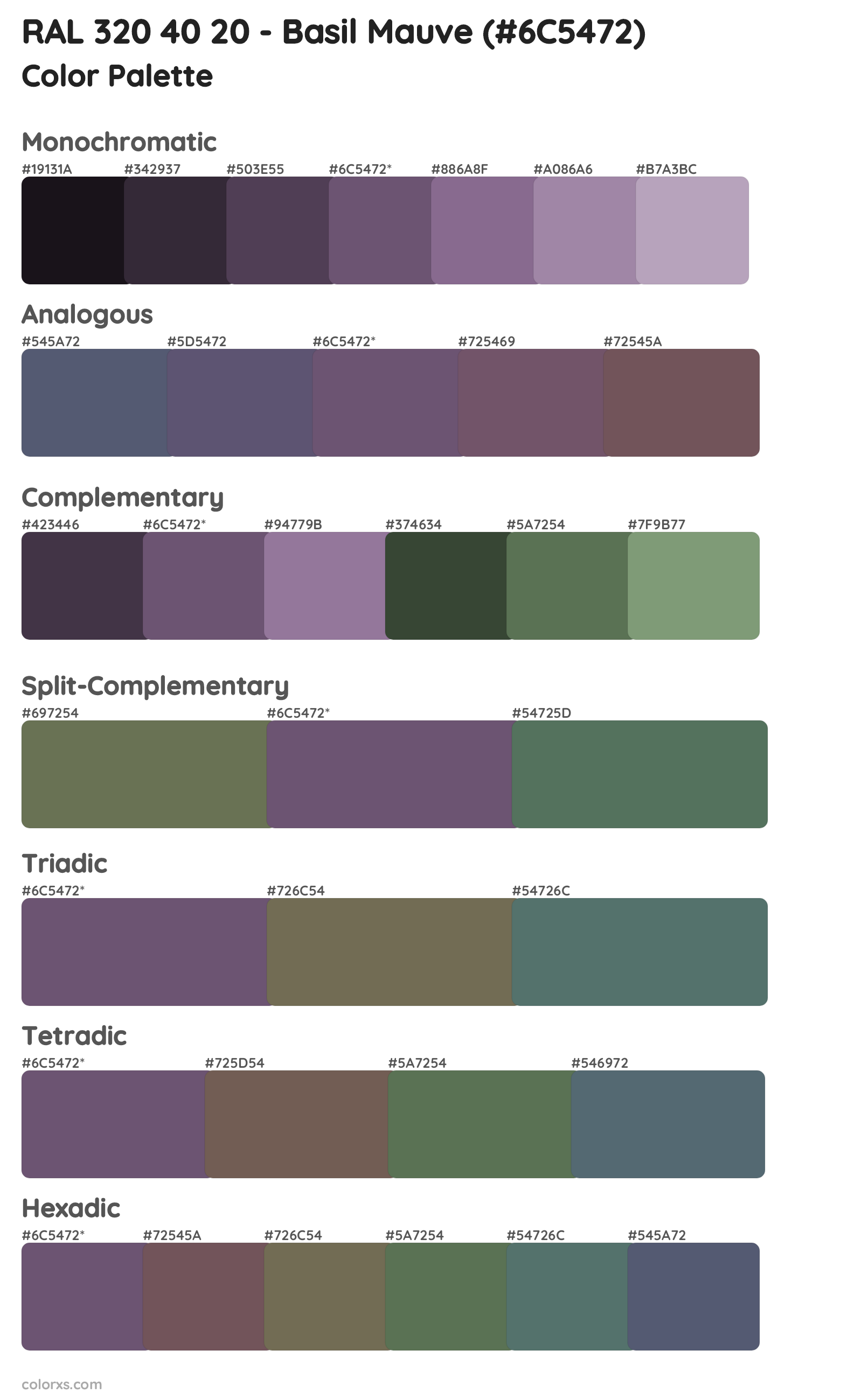 RAL 320 40 20 - Basil Mauve Color Scheme Palettes