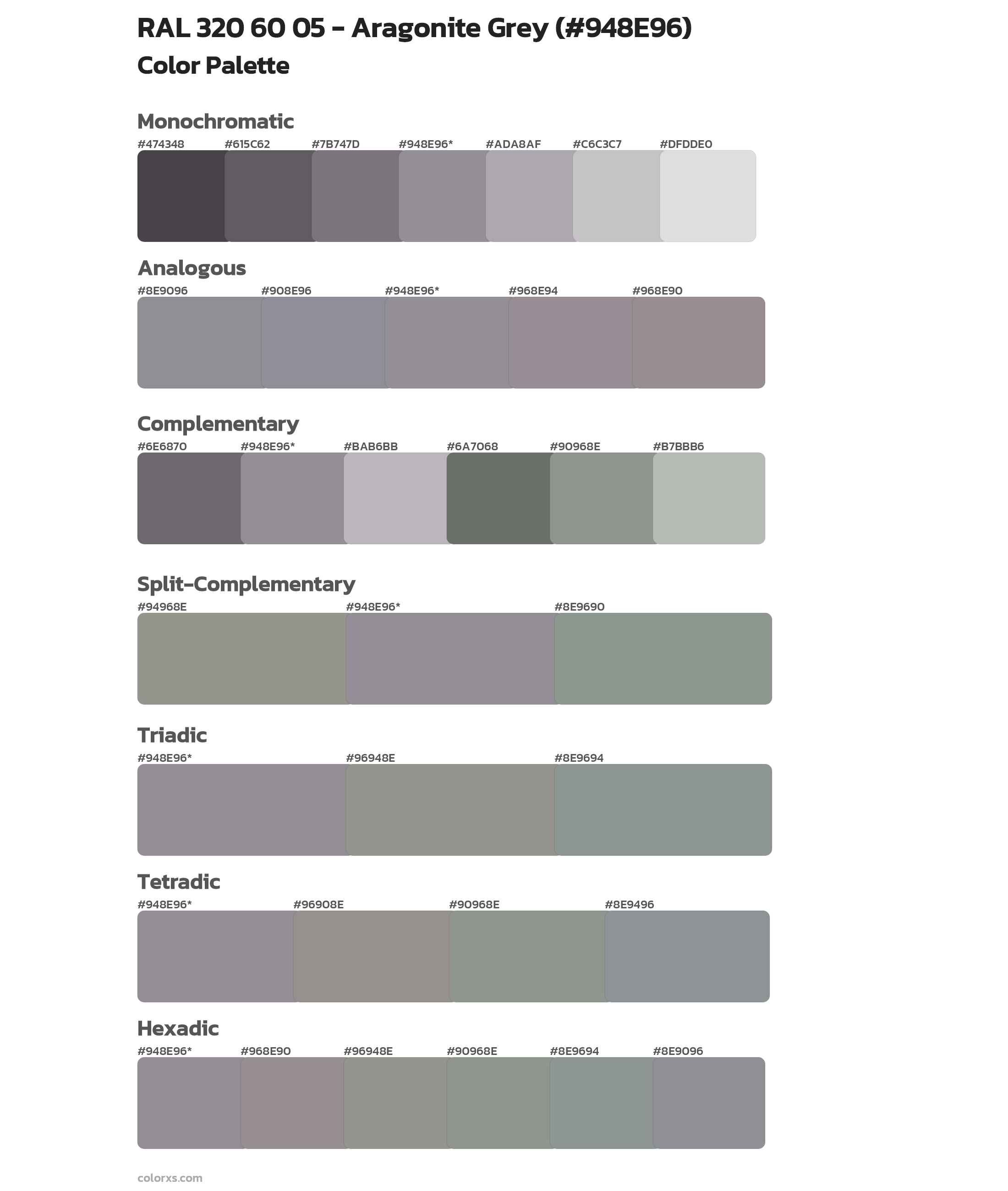 RAL 320 60 05 - Aragonite Grey Color Scheme Palettes