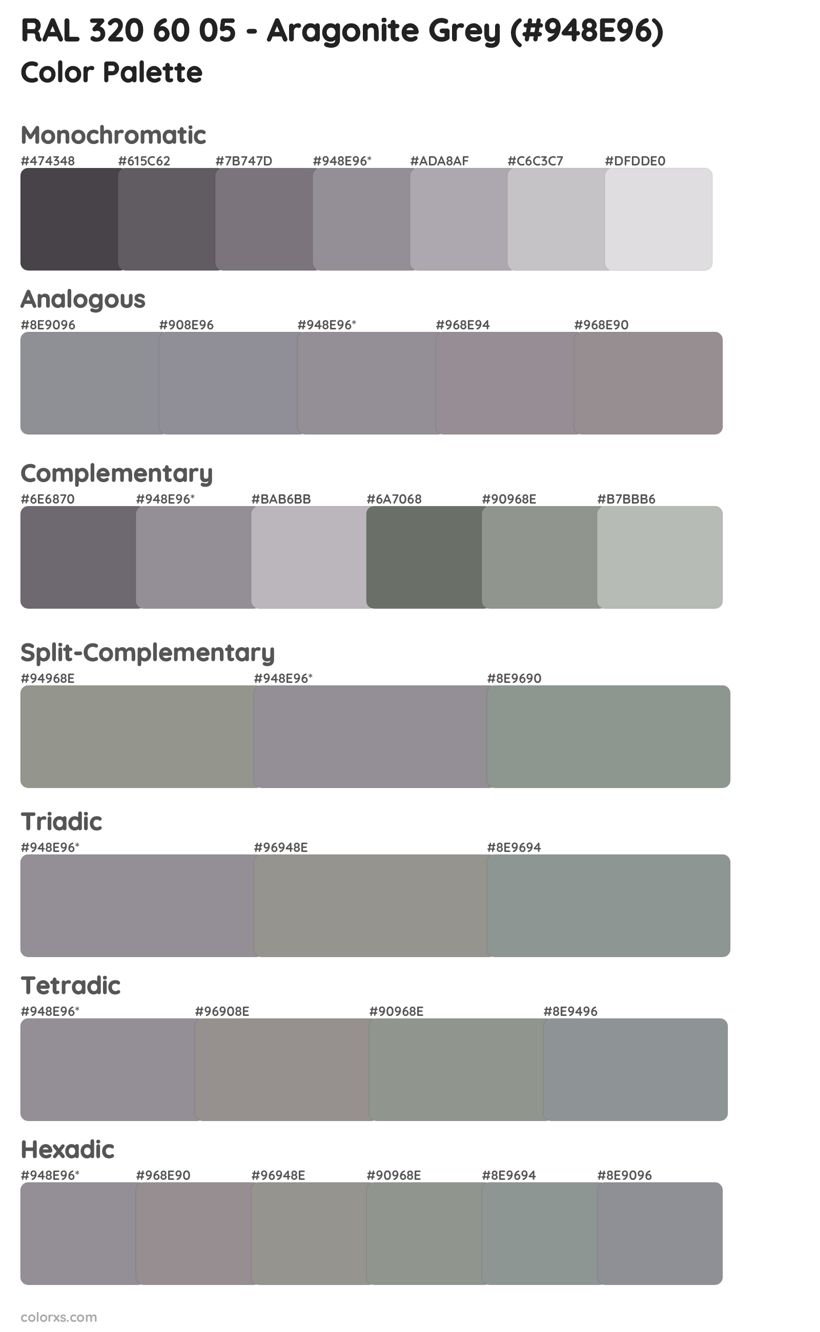 RAL 320 60 05 - Aragonite Grey Color Scheme Palettes