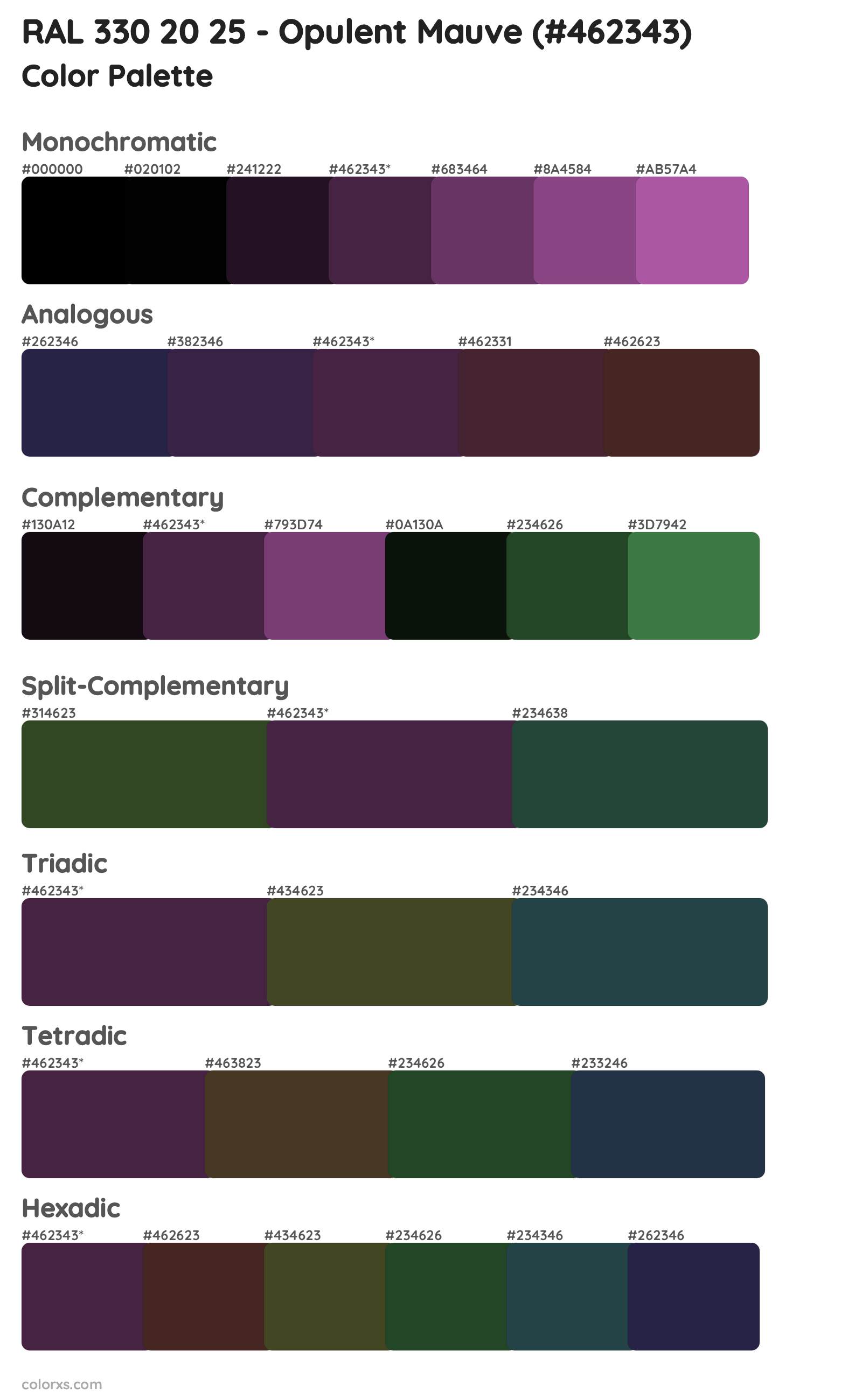 RAL 330 20 25 - Opulent Mauve Color Scheme Palettes