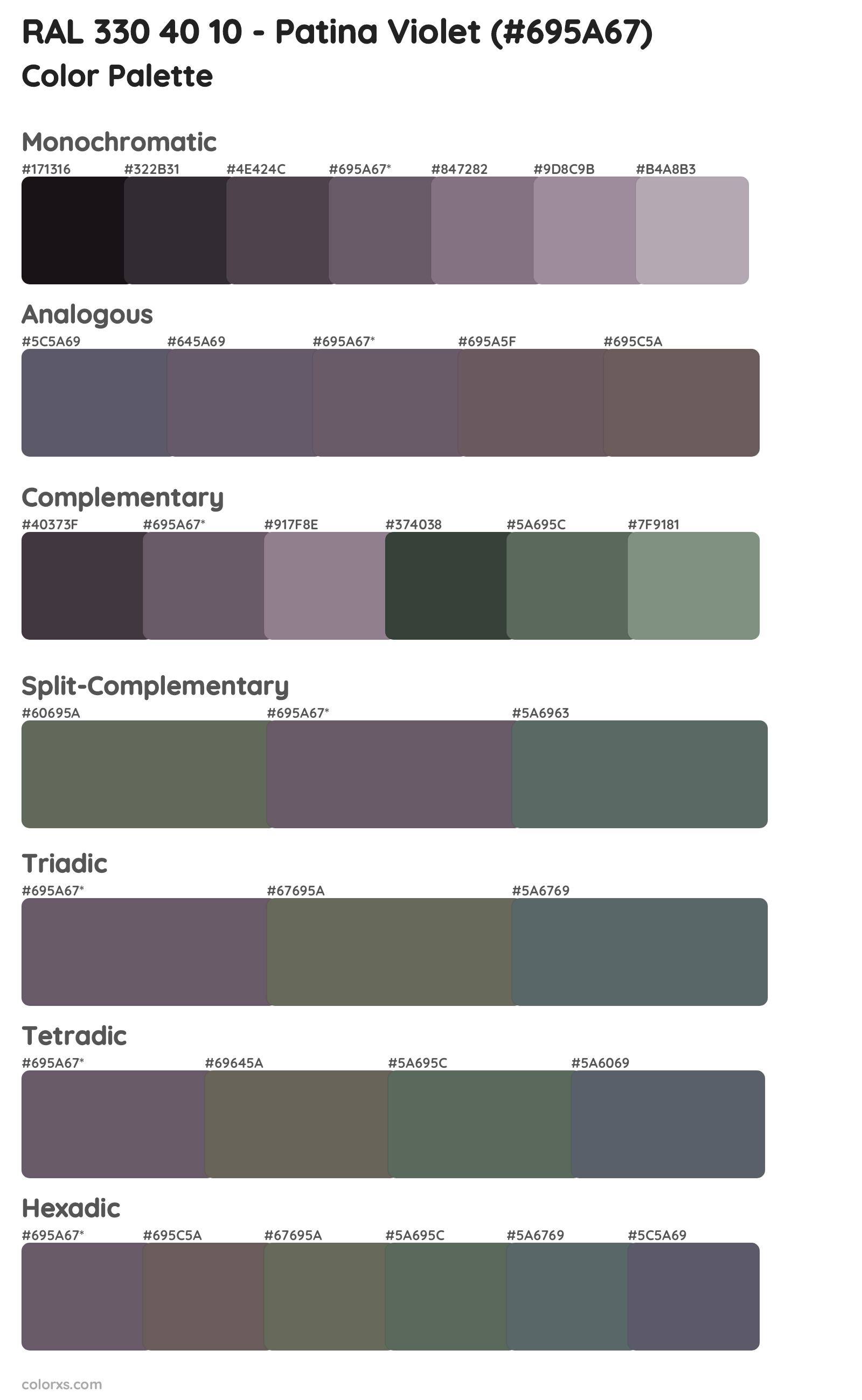 RAL 330 40 10 - Patina Violet Color Scheme Palettes